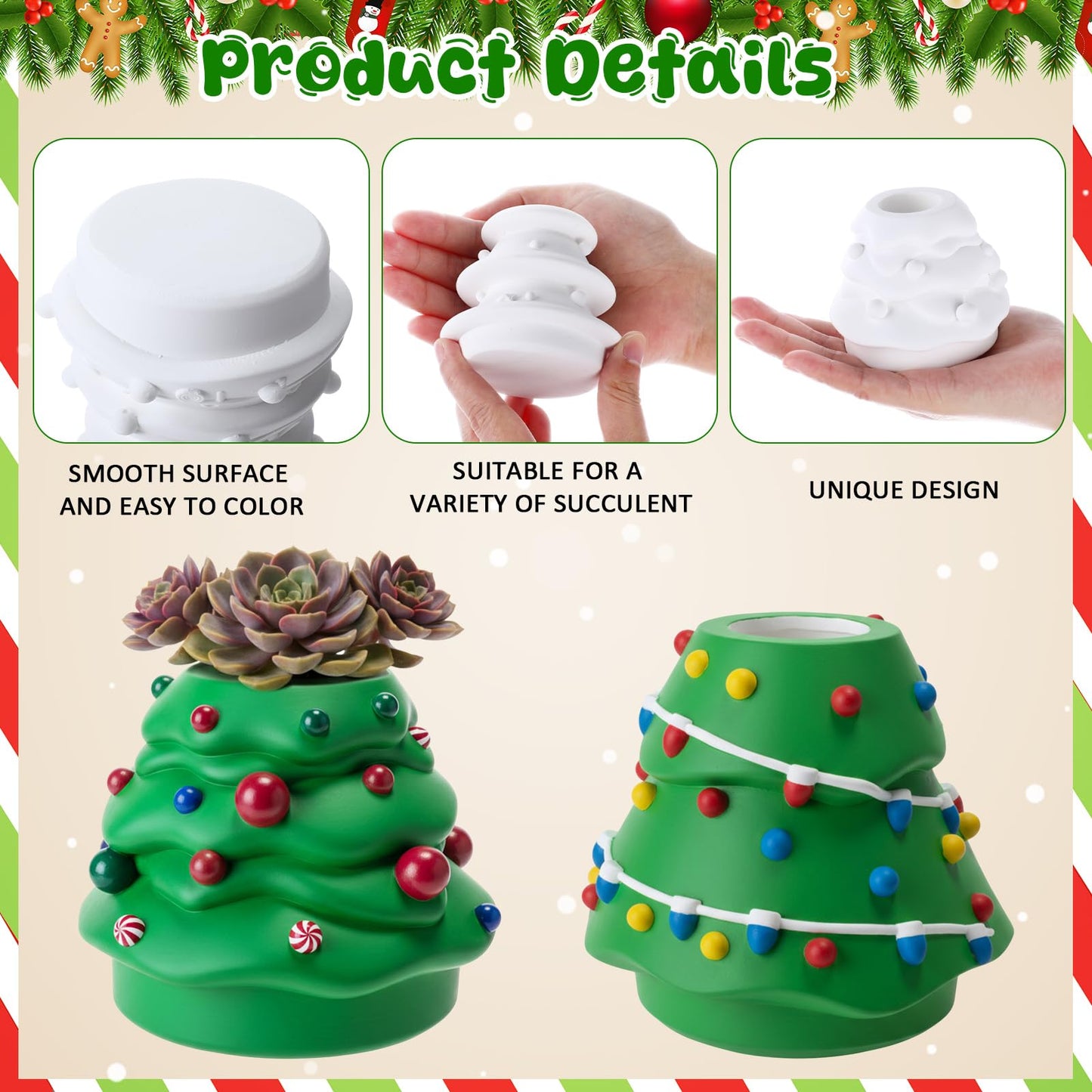 Vesici 6 Sets Christmas Paint Your Own Succulent Planter Ceramic Mini Unpainted Flower Pots Xmas Trees DIY Paintable Bisque Gift for Winter Holiday Craft Project Activity Party Favor