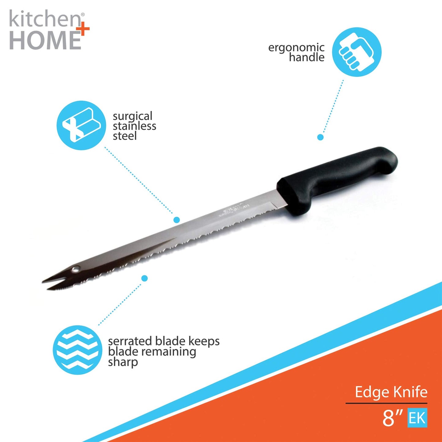 Kitchen Home Carving Bread Knife – 8” Ultra Sharp Surgical Stainless Steel Serrated All Purpose Kitchen Knife – Never Needs Sharpening - As Seen on TV and Live Demonstration