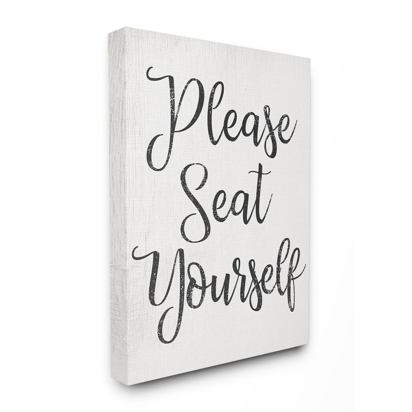 Stupell Industries 'Black and White Textured Wood Look Please Seat Yourself Script Typography', Canvas Art, 16 x 20 Inches, Easy to Hang and Sturdy, Made in USA, by Lil' Rue