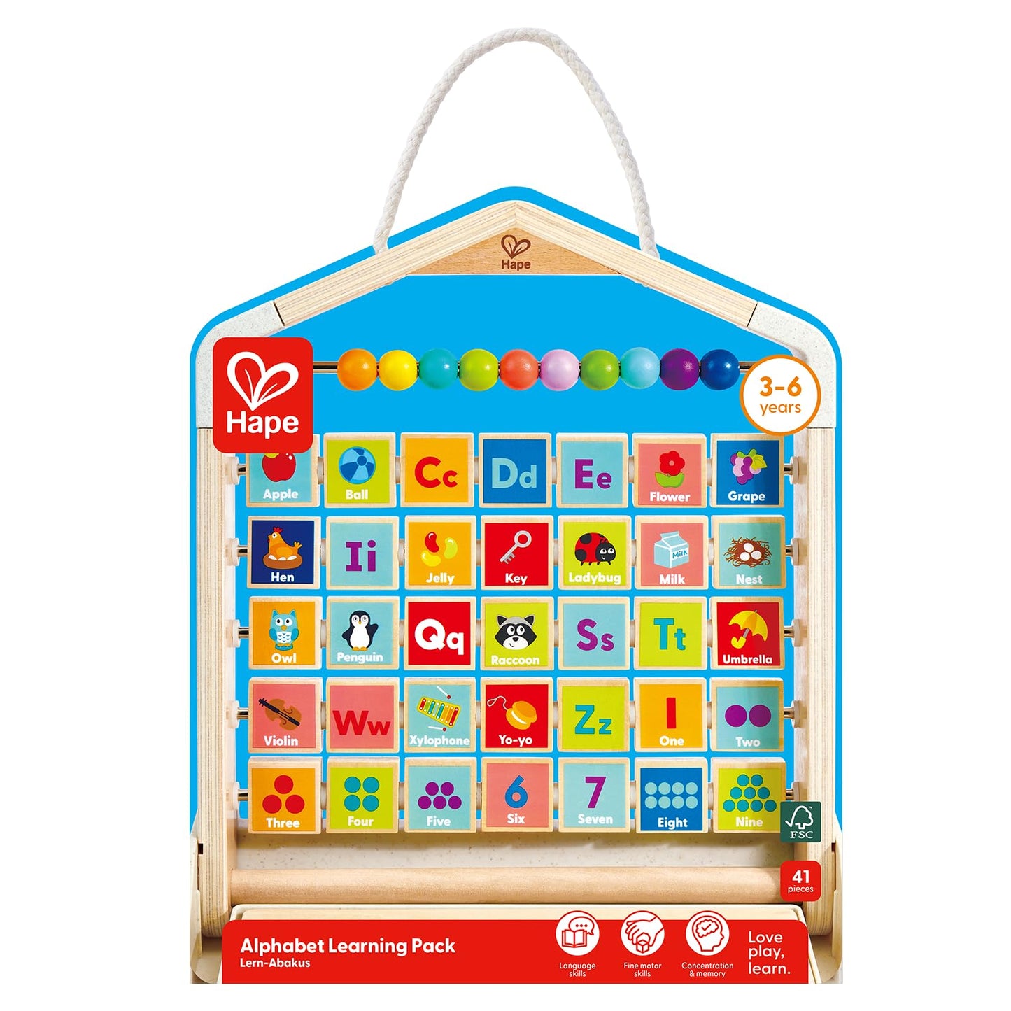 Hape Alphabet Learning Pack & Chalkboard Set for Toddlers - 35 Letter and Number Cards with Writing Board and Chalk - Educational STEM Toy for 3-6 Year Olds - Portable Travel Learning Case