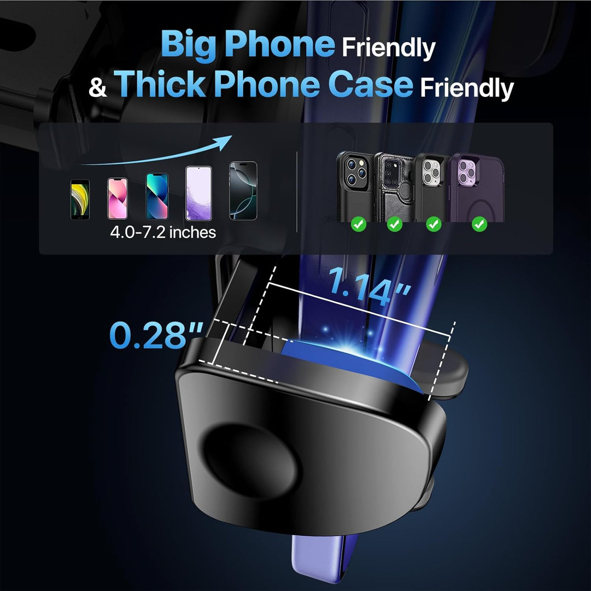 Miracase Phone Holders for Your Car, [Thick Case & Heavy Phone Friendly] Universal Cell Phone Car Mount, 3-in-1 Phone Mount for Car Dashboard Windshield Air Vent Fit for All Smartphones, Dark Black