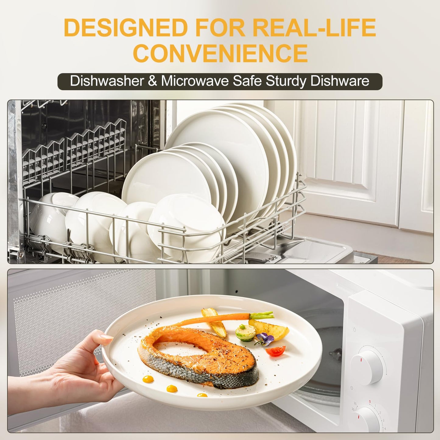 EWFEN Plates and Bowls Sets, 12 Pieces Ceramic Dinnerware Set for 4, Stoneware Dishware Dishes Set, Scratch Resistant Dishes Set, Dishwasher & Microwave Safe, White