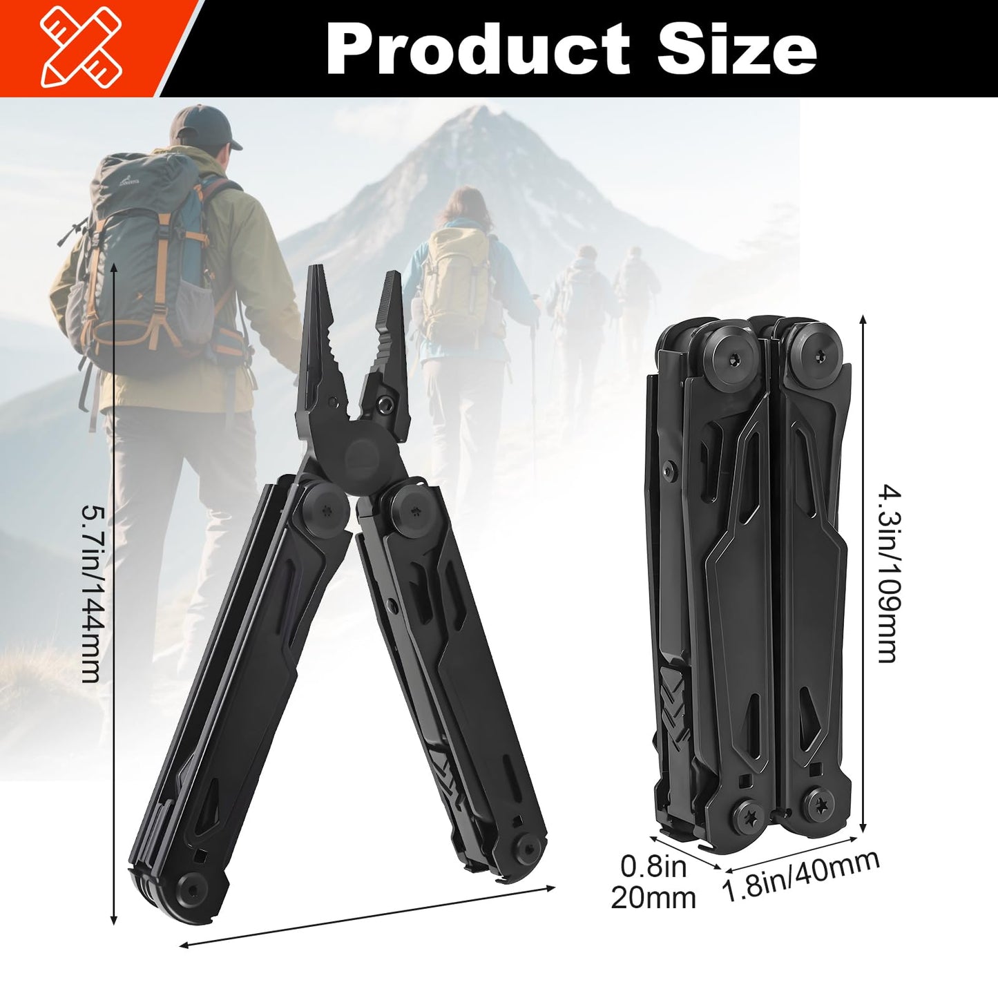 JIEHET Multitool, 28-in-1 Stainless Steel Multi-Tool with Pocket Knife, Self-locking Pliers, Bottle Opener Professional Multi Tool for Outdoor, Survival, Camping, Hiking, Hunting - Black
