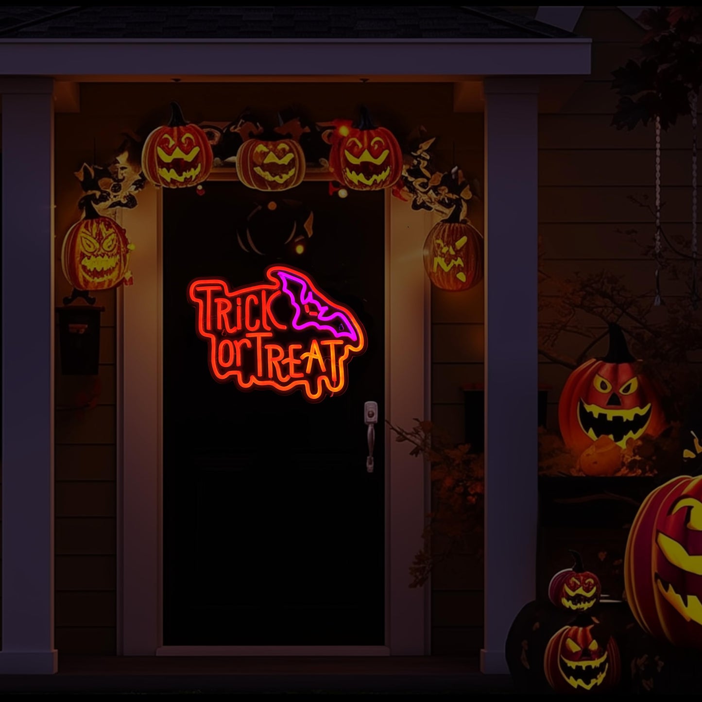 Halloween Neon Sign, Halloween Trick or Treat Neon Light Battery or Usb Powered for Wall Decor, Adjustable Brightness Halloween Neon Light(14.9 x 11.6 inches)