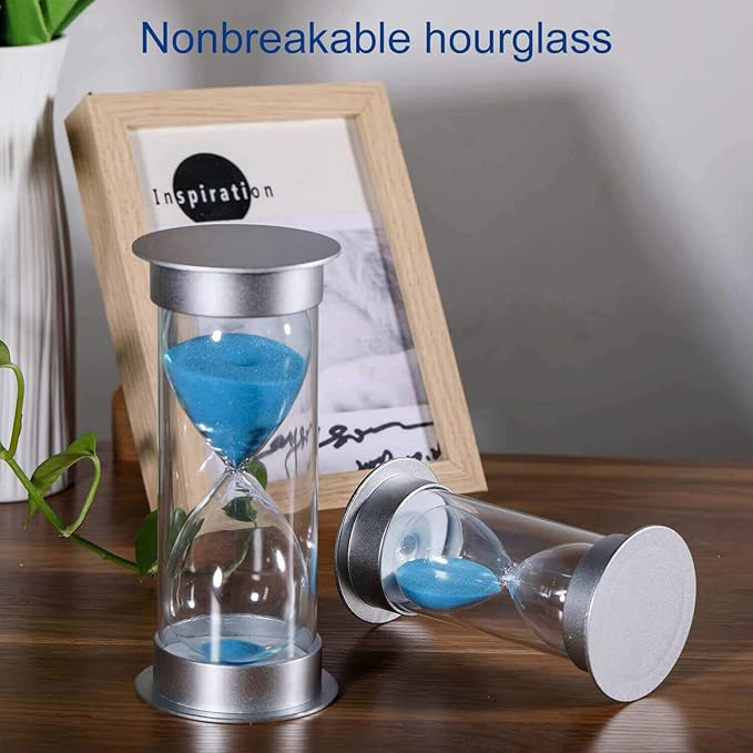 SuLiao Sand Timer 15 Minute Hourglass, Silver Plastic Sand Watch Clock 15 Min, Hour Glass Sandglass Timer for Kids, Games, Classroom, Kitchen, Decorative (15 Min, Blue Sand)