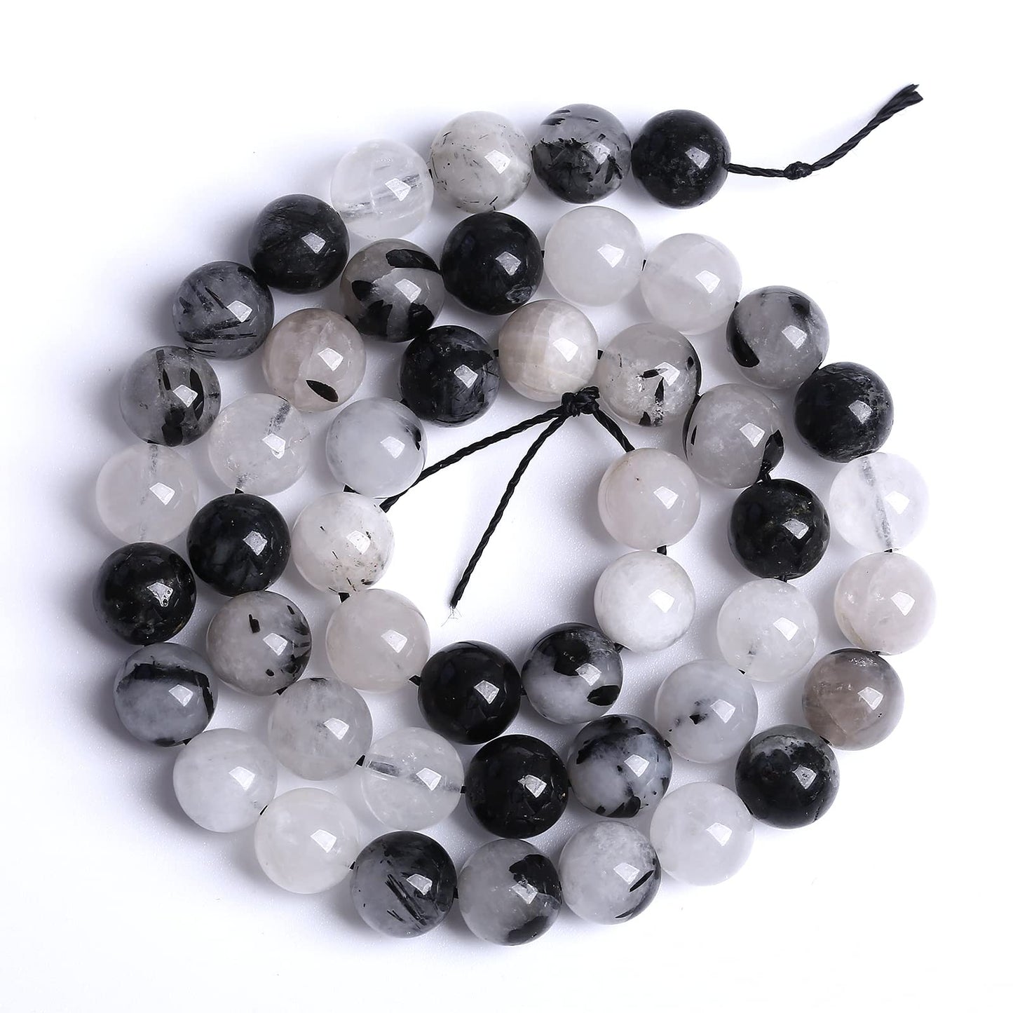 6MM 60PCS Natural Crystal Stone Black Rutile Quartz Gemstone 2A Grade Loose Beads for Jewelry Making DIY Bracelet Necklace Semi Precious Beads 1 Strand