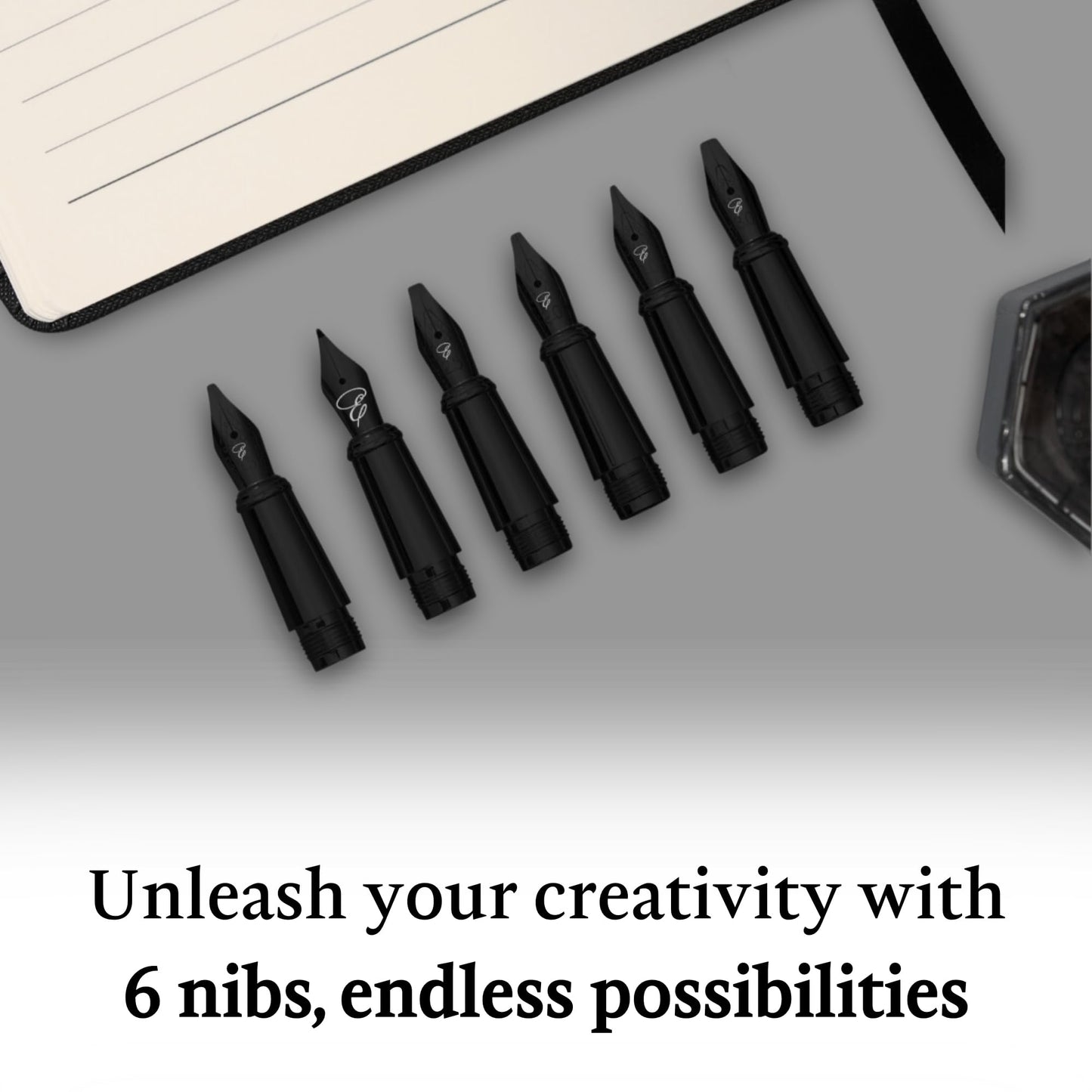 Ellington Pens Luxury Calligraphy Set - Premium Fountain Pen with 6 Nibs, 50 ml Black Ink Bottle, 6 Cartridges, Converter, Elegant Gift Box – Perfect for Drawing, Writing, Gifting (The Stealth)