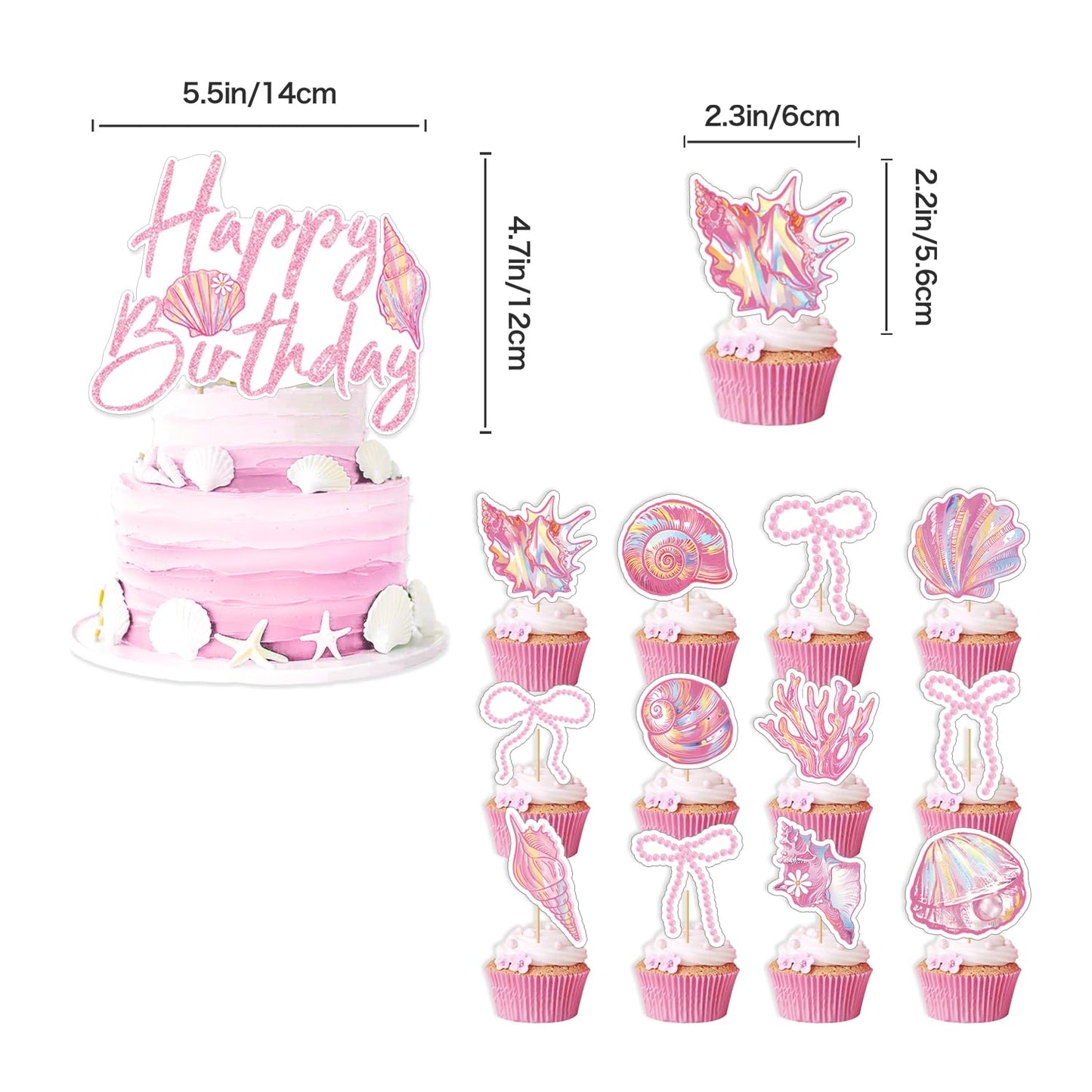 Pink Seashell Party Decorations Include Seashell Banner-Backdrop-Balloons-Cake Topper-Cupcake Toppers for The Summer I Turned Pretty Party Decorations