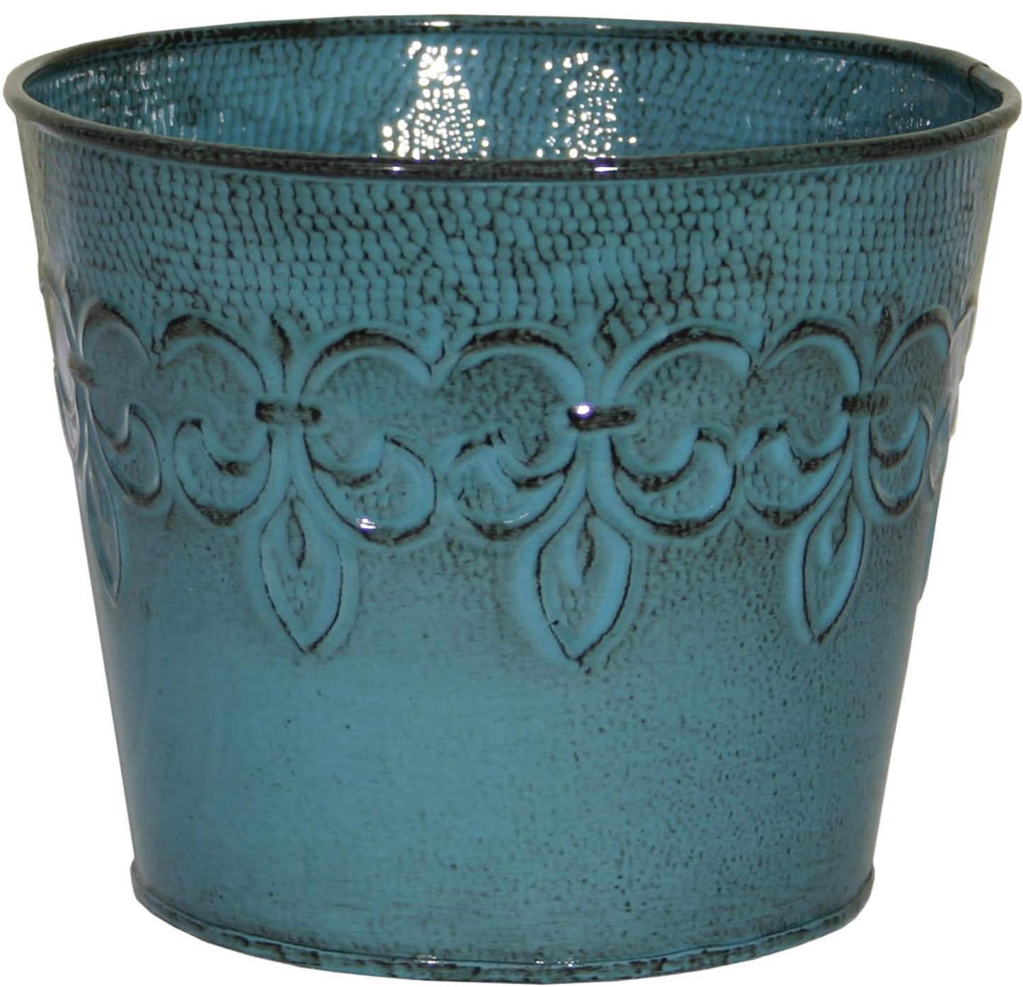 Robert Allen MPT01642 Fluer De Lis Series Metal Planter Flower Pot, 10, 8", Surf Blue