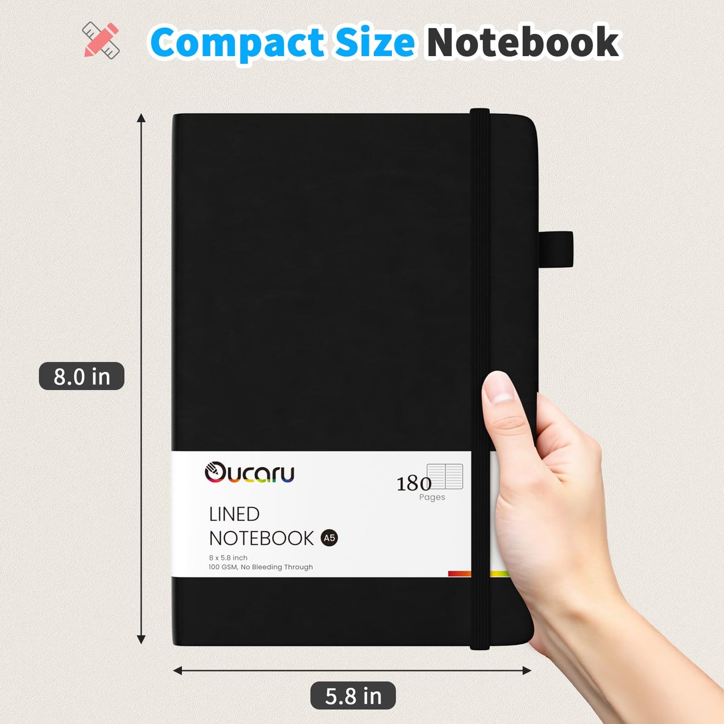 Oucaru Lined Journal Notebook, 8 Pack, 180 Pages, A5 Journals for Writing, 100 GSM Thick Paper, Small Notebooks Daily Journal for Women Men Work, Business, School, Travel Supplies