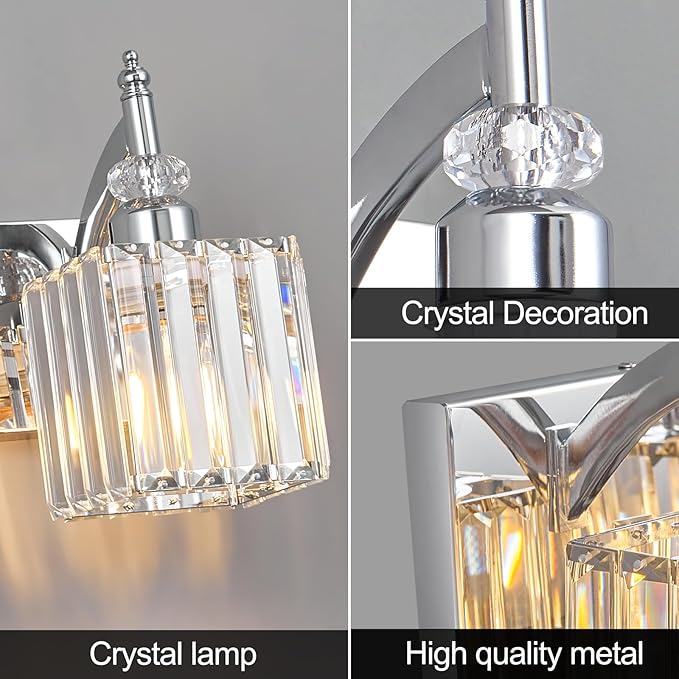 BBLLWJ Modern Bathroom Vanity Light 4-Light Chrome Crystal Light Fixtures Over Mirror for Bathroom Wall Sconce