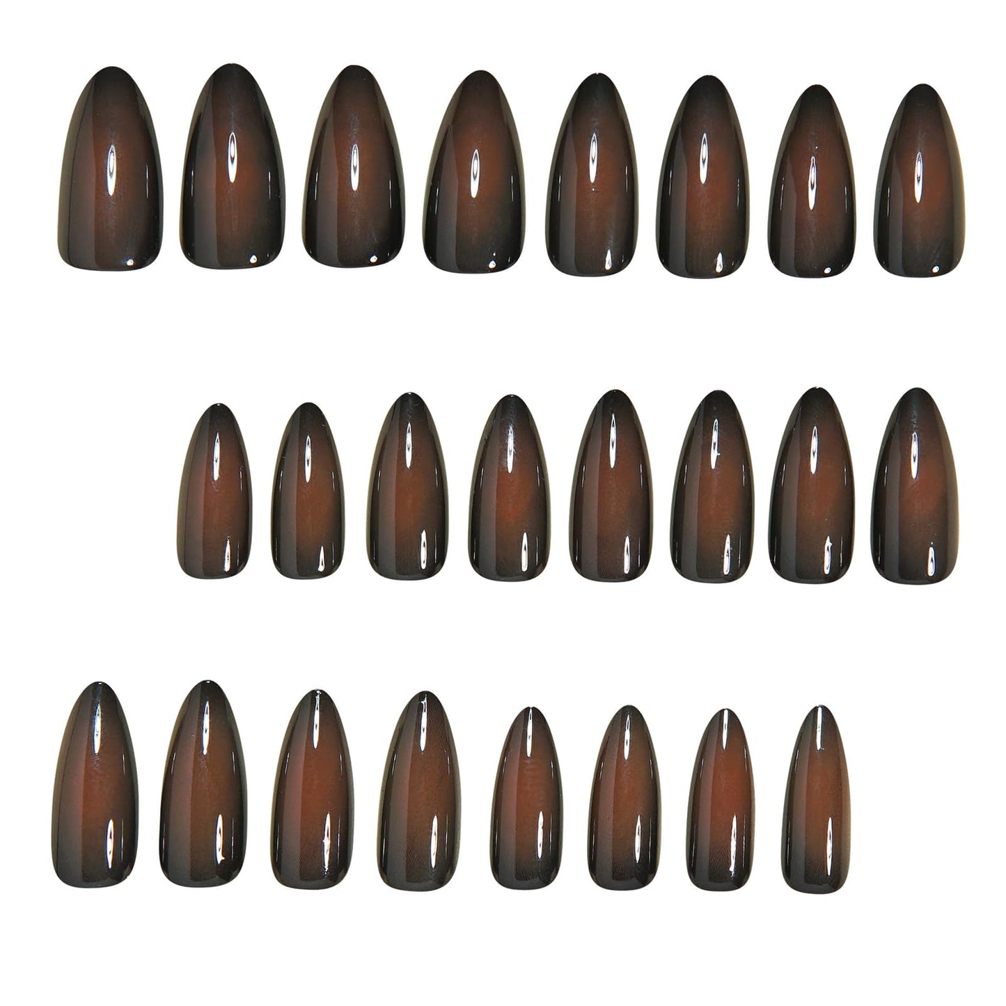 IMSOHOT Press on Nails Almond Medium Fake Nails Black Brown Ombre False Nails Glossy Full Cover Stick on Nails for Women 24Pcs
