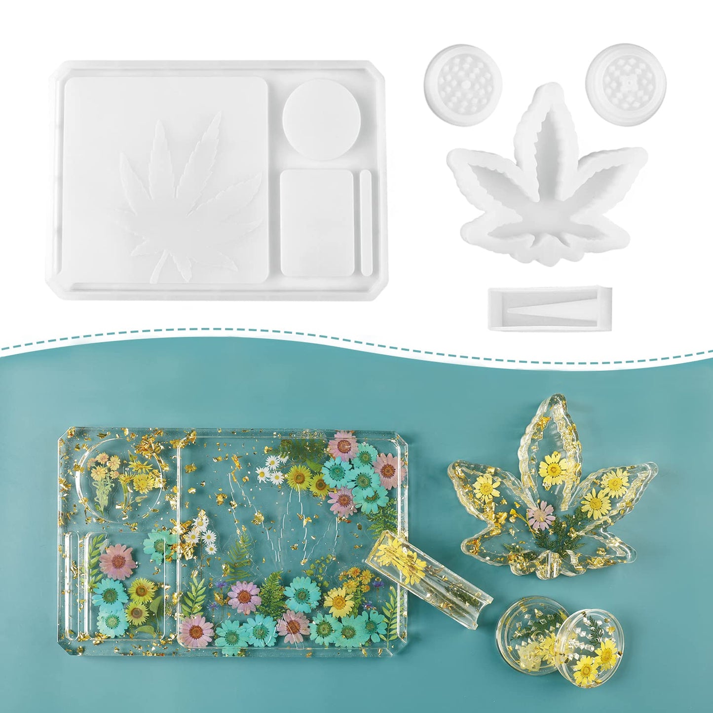 4 PCS Silicone Molds for DIY Epoxy Resin - Large Resin Molds Including Rolling Tray Mold Ashtray Joint Holder and Resin Grinder Mold