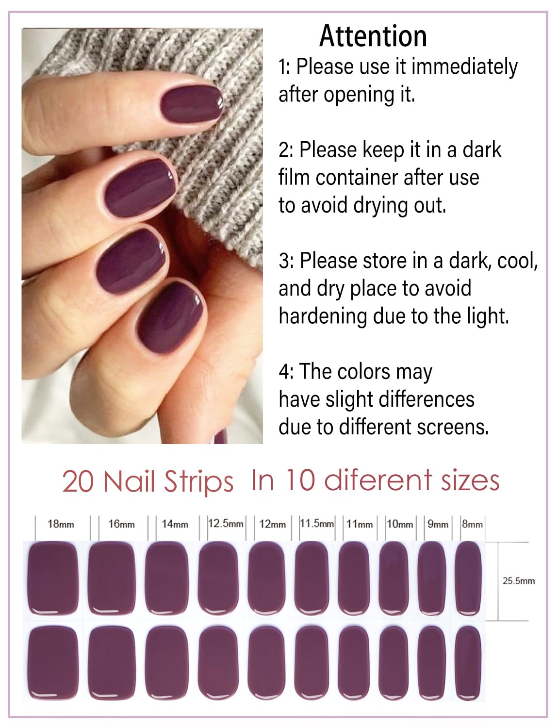 Semi Cured Gel Nail Strips, 20pcs Gel Nail Stickers UV, Semi Cured Gel Nail Wraps for Home Nails DIY (Jelly Plum)