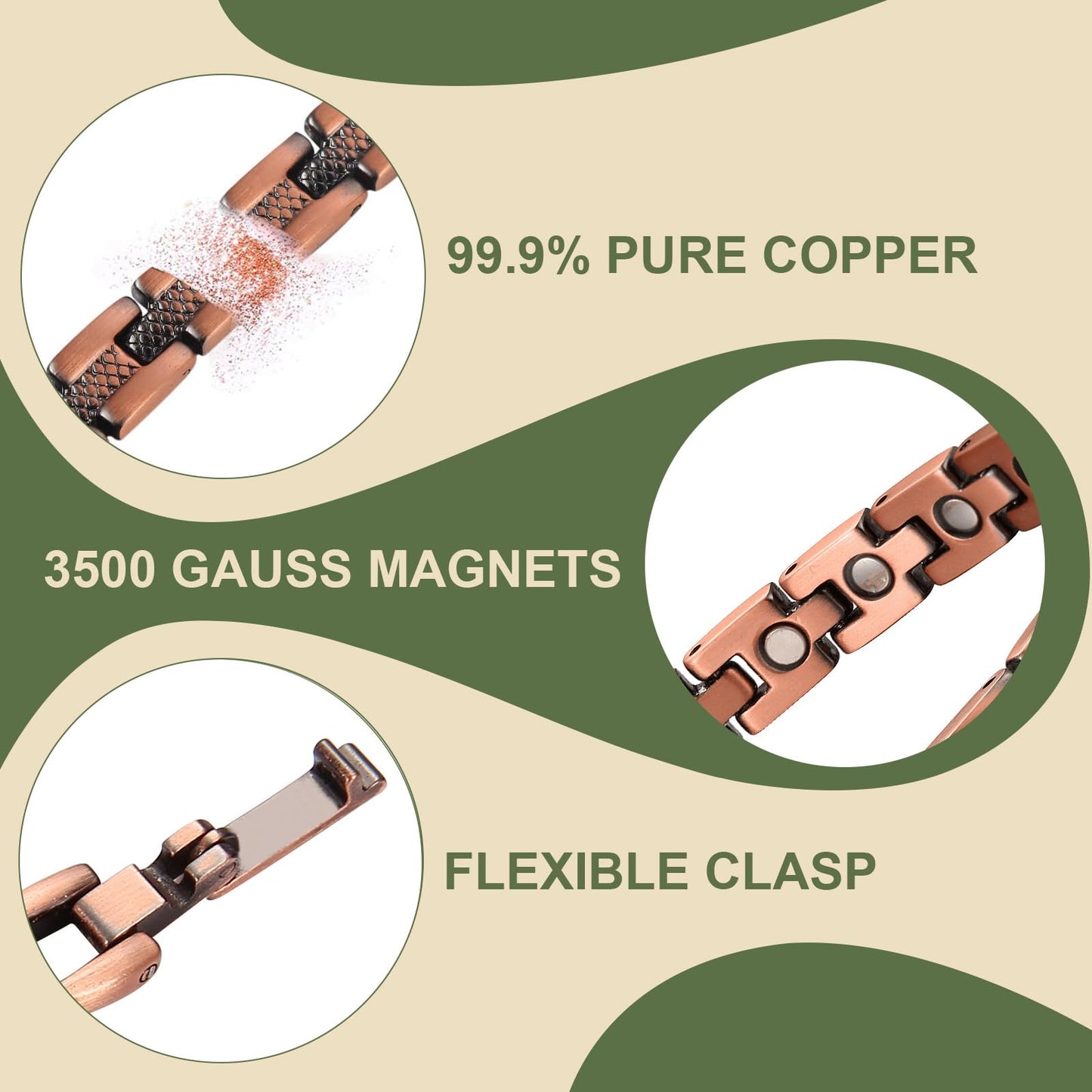 MagEnergy or Women 99.9% Pure Copper Magnetic with Ultra Strength Magnets 9.8 Inch Adjustable Gift (Wheel Pattern)