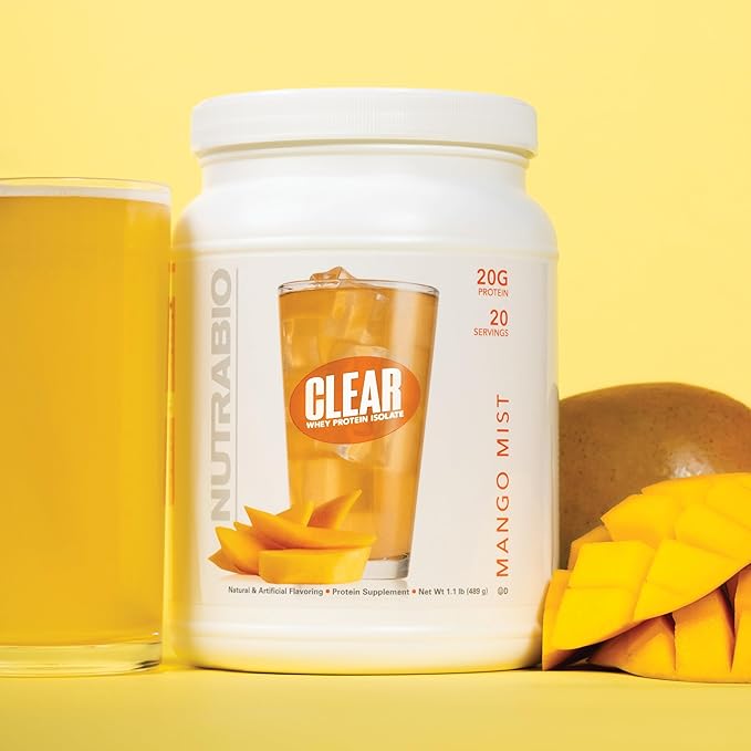 NutraBio Clear Whey Isolate Protein Powder, Delicious & Refreshing Fruit Flavors, Protein Juice, No Milky Taste, No Foam, Zero Sugar, Mango Mist, 20 Servings