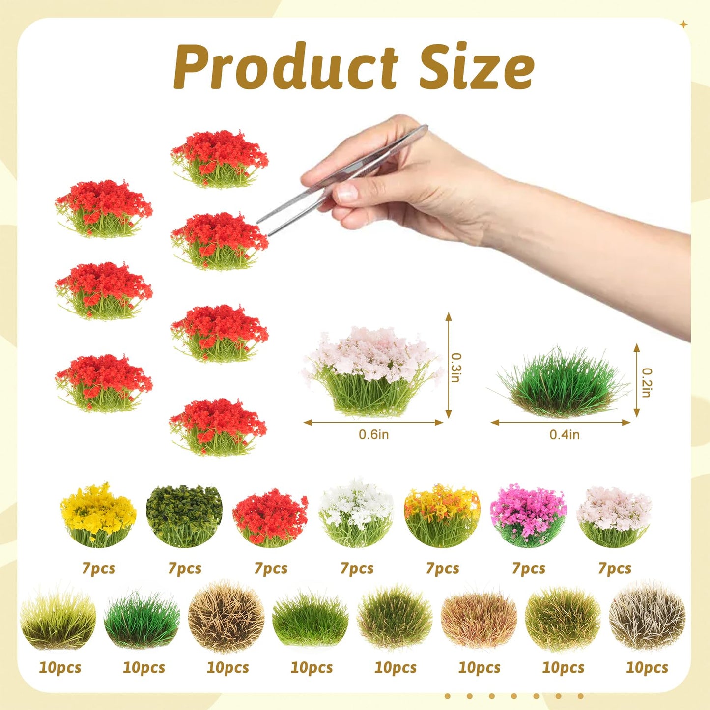 Draupnir 129 Pcs Static Grass Tuft Model Flower Vegetation Groups Self Adhesive Artificial Model Miniature Flowers Cluster for Train Landscape Terrain Railway Scenery Sand