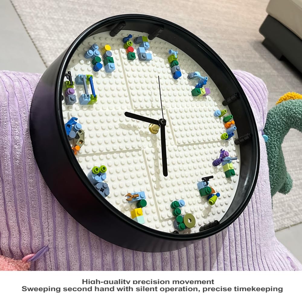lycnufrewolf Kids' Wall Clocks, Kids' Room Decorations,DIY Building Block Clock, Wall Decor for Game Rooms and Children's Bedrooms, Creative, Cool & Cute Style, Boys' Birthday Gifts (White Frame)