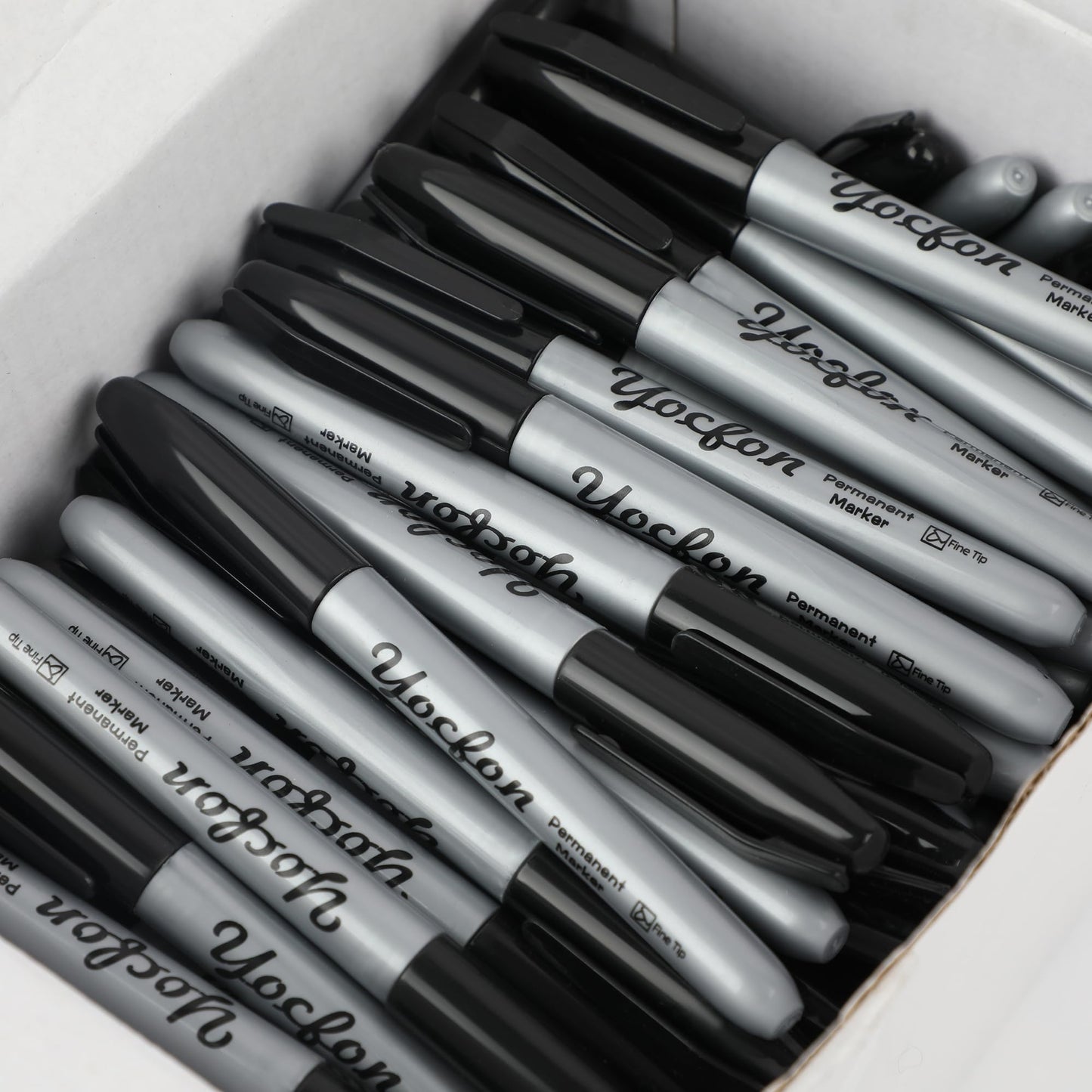 Yocfon Permanent Markers Bulk, 144 Count Black Permanent Markers Set, Fine Tip, Waterproof Markers, Works On Plastic, Wood, Stone And Metal For Doodling, Marking