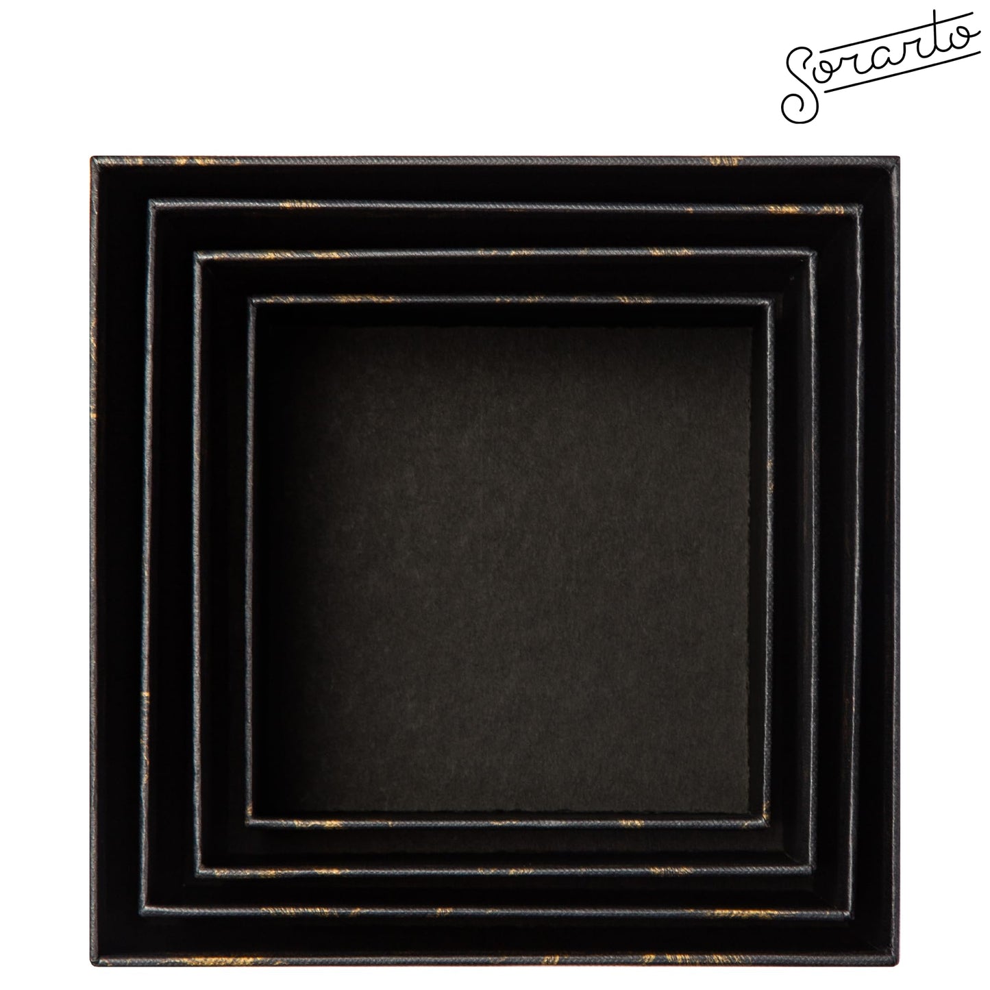 Sorarto Square Gift Boxes with Lids 4pc Set | Black Gold Floral Nesting Gift Boxes for Presents Birthday Wedding Bridesmaid Christmas