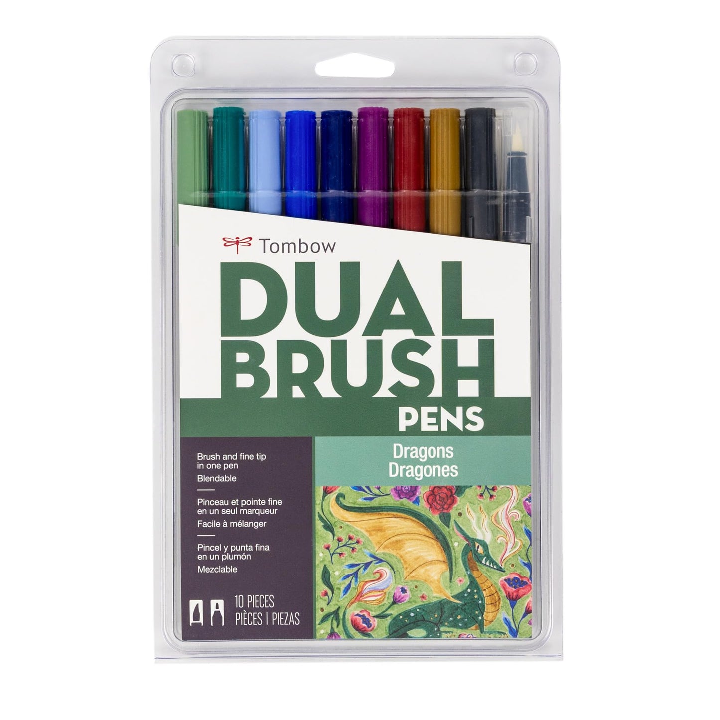 Tombow 56257 Dual Brush Pen Art Markers, Dragons, 10-Pack, Water-Based Ink, for Hand Lettering, Watercolor, Fine Art, Illustrations