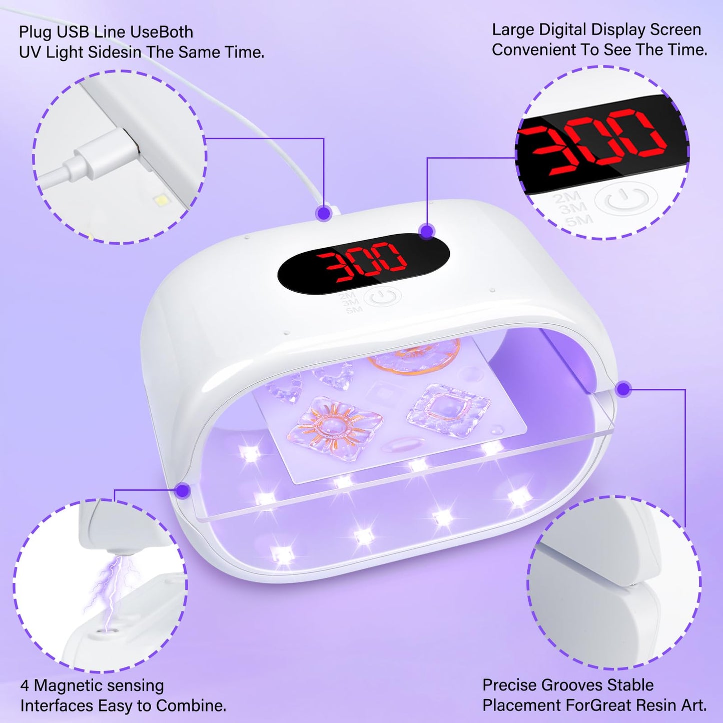 UV Light for Resin, 36W 24 LED Double-Sided UV Curing Lamp with Power Adapter, Fast Curing with 3 Timers, Jewelry Making Kit –9 Silicone Molds, 48 Metal Clasps, 5 Pipettes & Tools Set for DIY Crafts