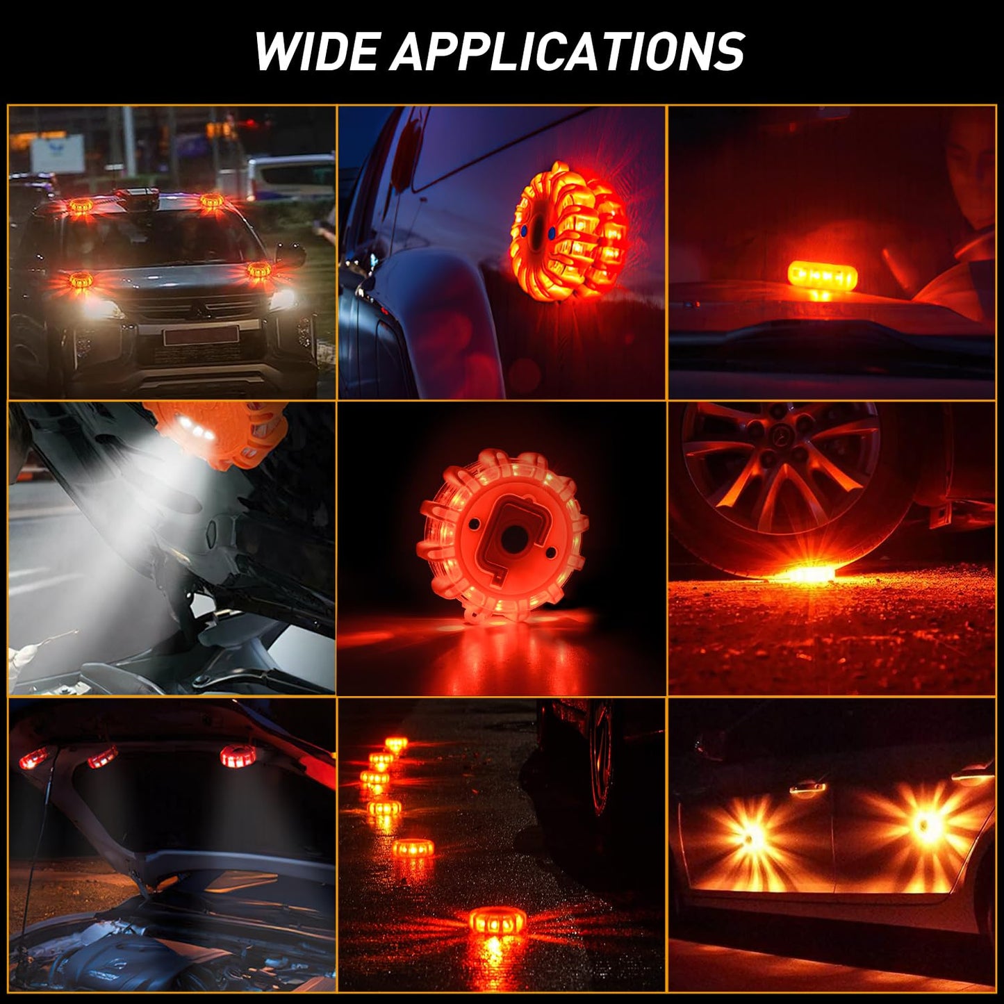 Nilight LED Road Flares Emergency Lights 3 Pack,9 Flash Models Roadside Emergency Lights for Vehicles with Magnetic Base & Hook,Premium Storage Bag(Batteries Not Included)