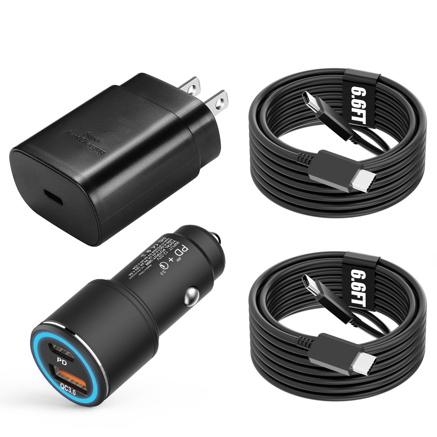 Samsung Super Fast Charger Type C Kit,25W PD USB C Wall/Car Charger for Samsung Galaxy S26/S25/S24/S23/S22/Plus/Ultra/FE/Note 20/10/A71,2020/2018 Pad Pro/Air,with 2X USB C-to-C Cable(6.6ft)