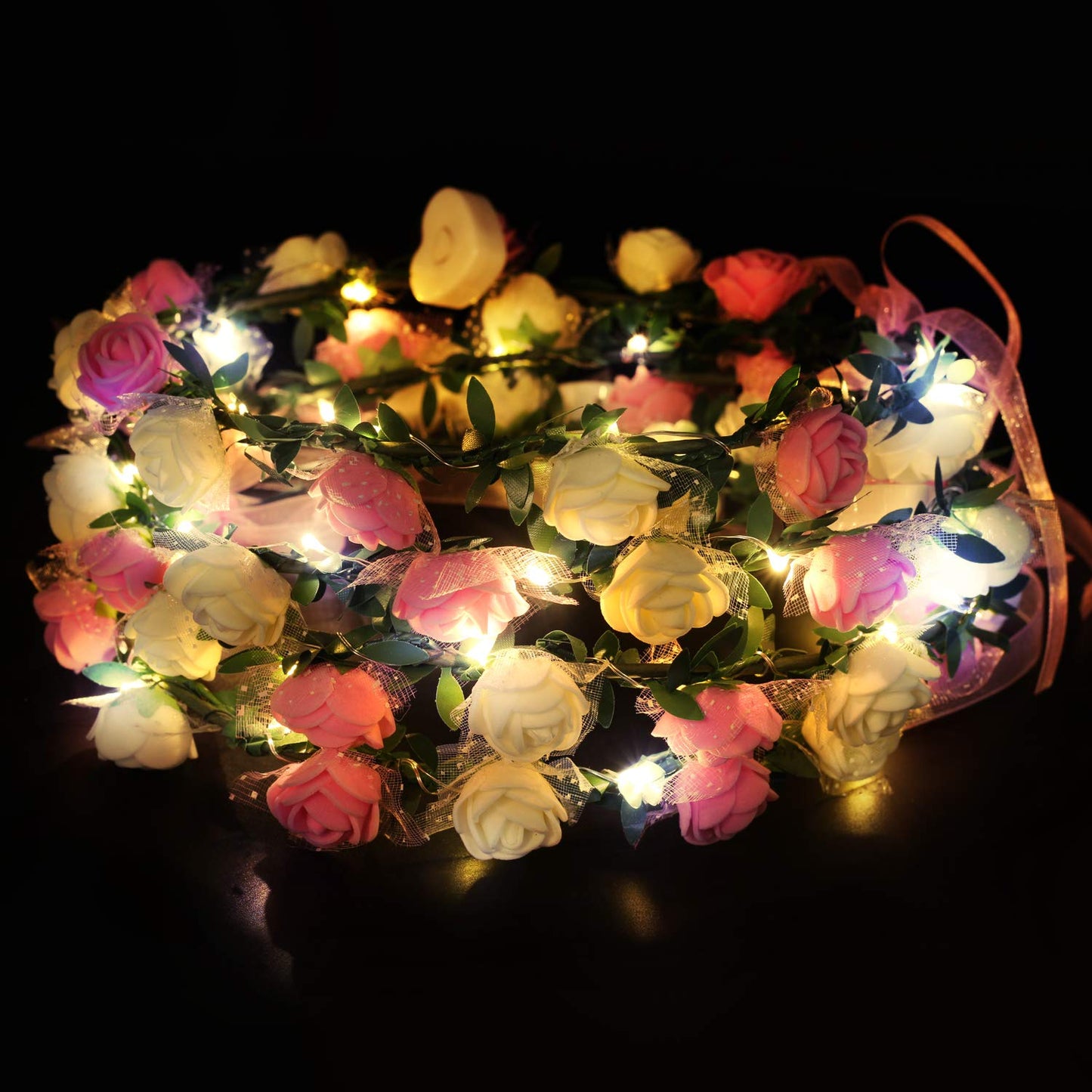 Novelty Place 4 Pack Light Up Flower Headband - LED Floral Head Crown for Wedding, Festival and Party - 4 Pieces