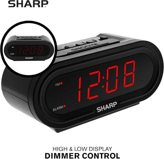 Sharp AccuSet Self-Setting Alarm Clock with Auto DST, Red LED