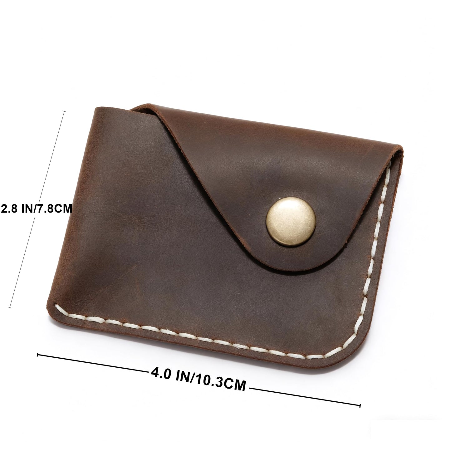 Handmade Genuine Leather Card Holder with Snap Closure - Ultra Slim Minimalist Wallet, Hand-Stitched Compact Front Pocket Card Case for Men & Women (Dark Coffee)