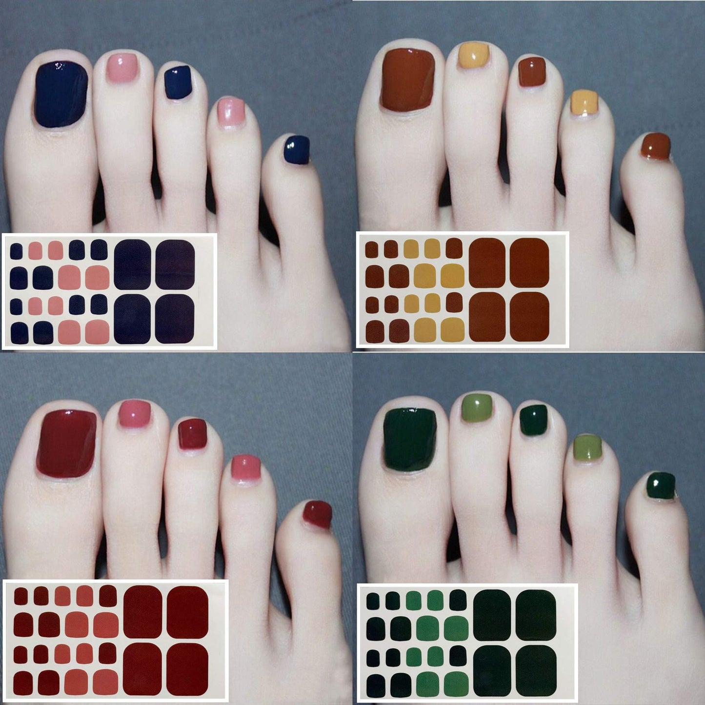 SILPECWEE 20 Sheets Toe Nail Stickers Full Nail Wraps for Women Solid Color Stick on Toenail Polish Strips Self-Adhesive Toe Stickers Polish Gel Nail Strips for Nail Art with 1pc Nail File