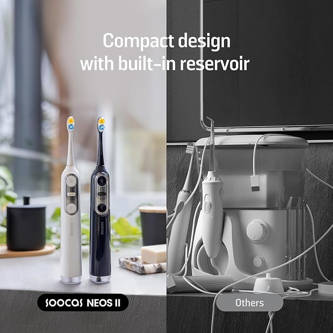 Soocas NEOS II Refresh Set - Electric Toothbrush with Water Flosser, Sonic Electric Toothbrush for Adults, Portable for Travel, Deep Clean for Implants & Braces, Healthier Gums, Pearl White