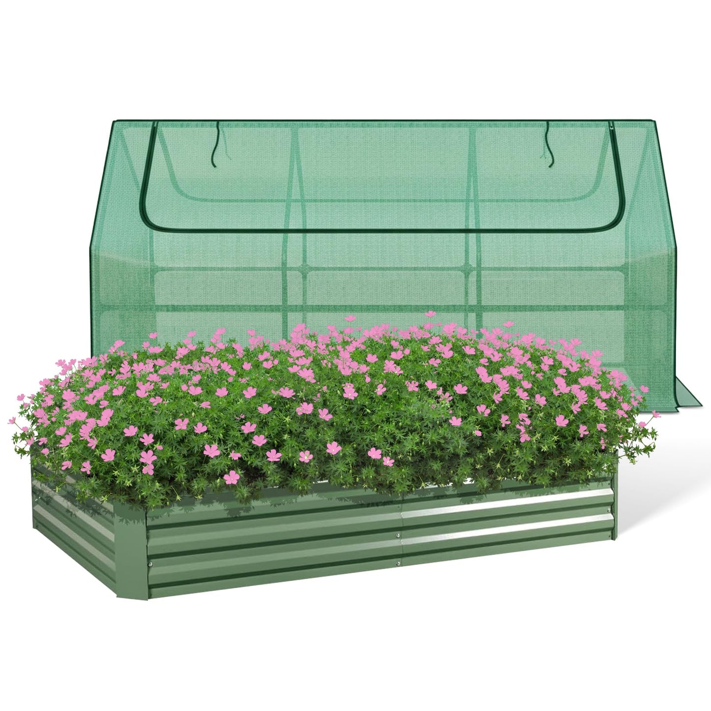 BPS Raised Garden Bed Set, 6x3x1 FT Metal Bottomless Flower Bed with PE Cover for Outdoor Planting, Green