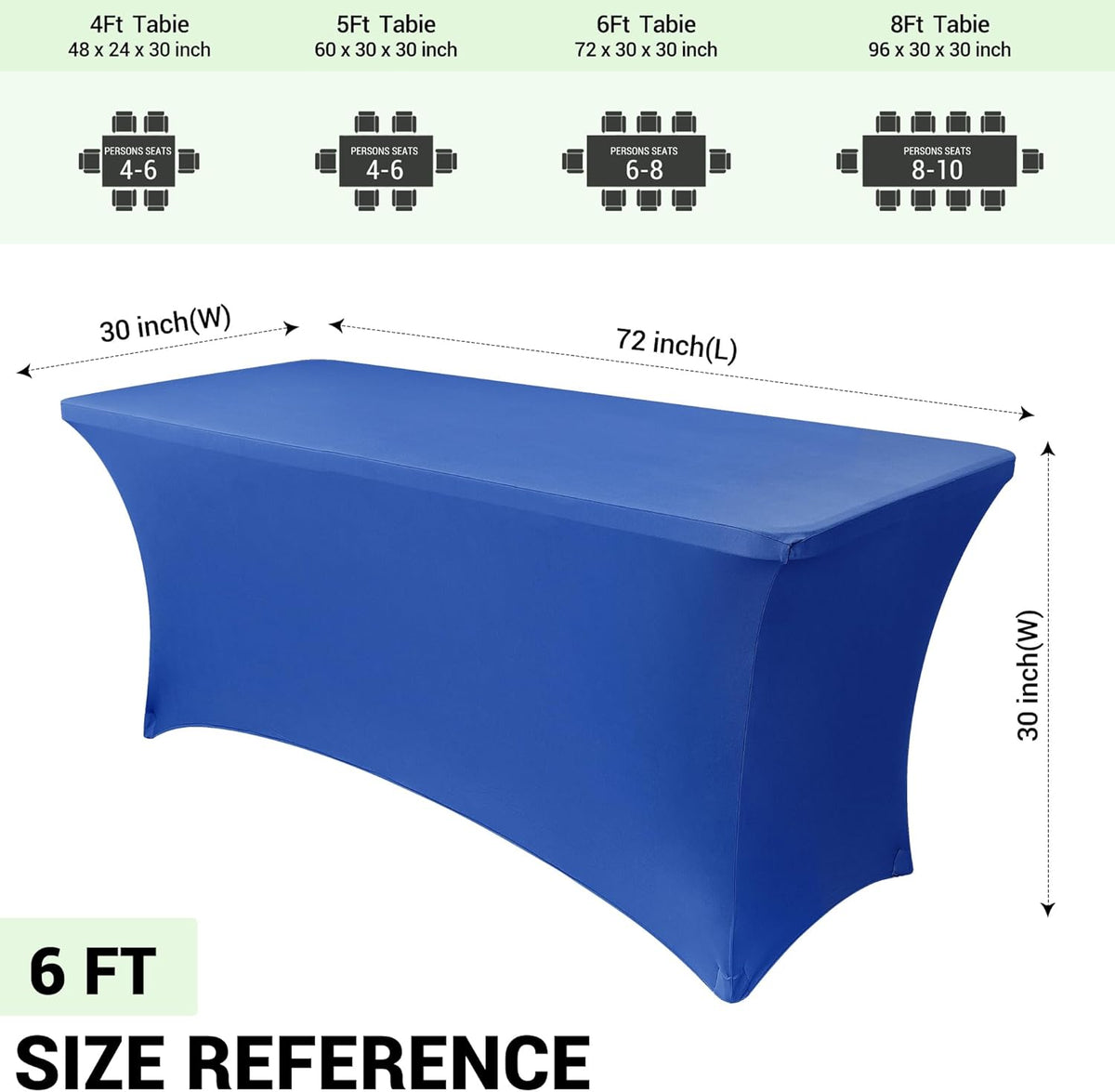 Obstal 6ft Stretch Spandex Table Cover for Standard Folding Tables - 2 Pack Universal Rectangular Fitted Tablecloth Protector for Wedding, Banquet and Party, 72L x 30W x 30H Inches, Royal Blue, 2pc
