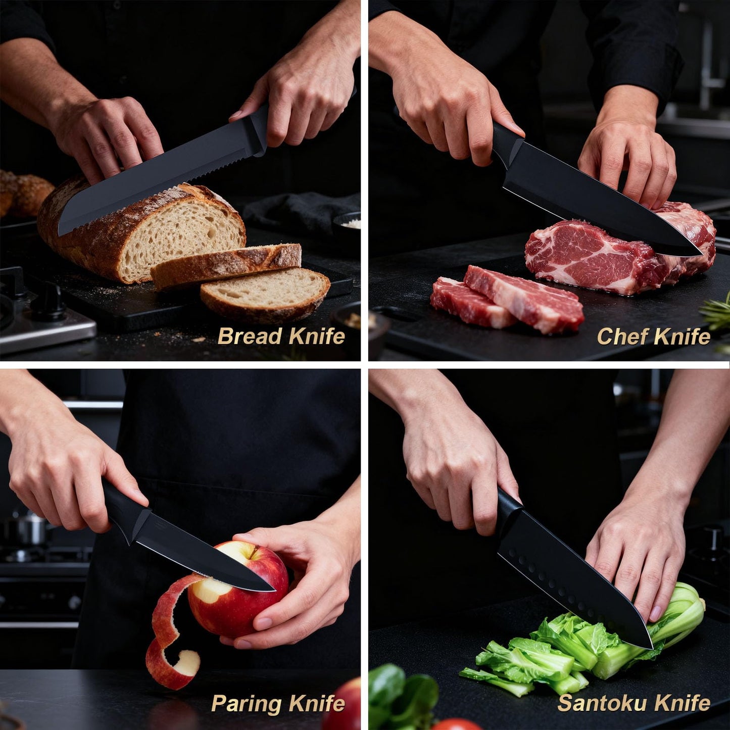 Kitchen Knife Set with Block - 15 Pieces Knife Sets with Built-in Sharpener, Dishwasher Safe, Stainless Steel Blades Kitchen Knives