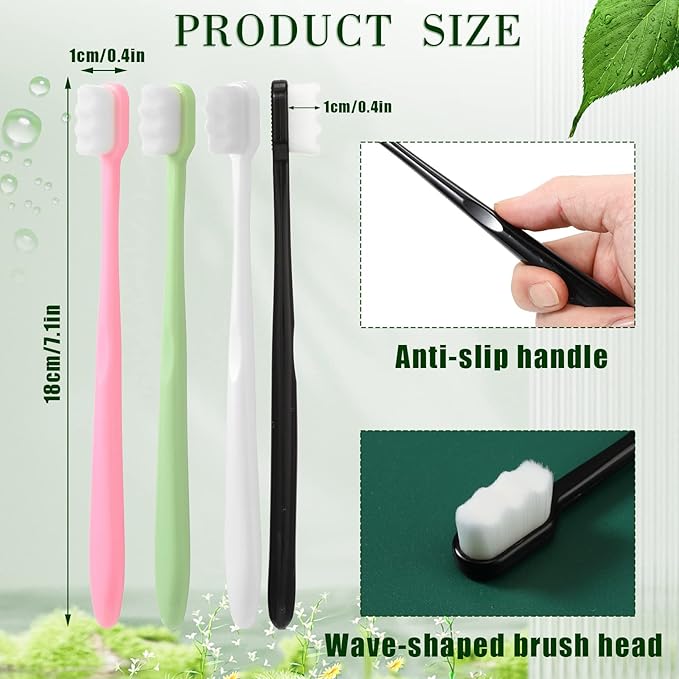 Pinkunn 36 Pcs Soft Bristle Toothbrush Micro Nano Manual Toothbrush with 20, 000 Bristles for Sensitive Gums Adult Family, 4 Colors(White Bristles)