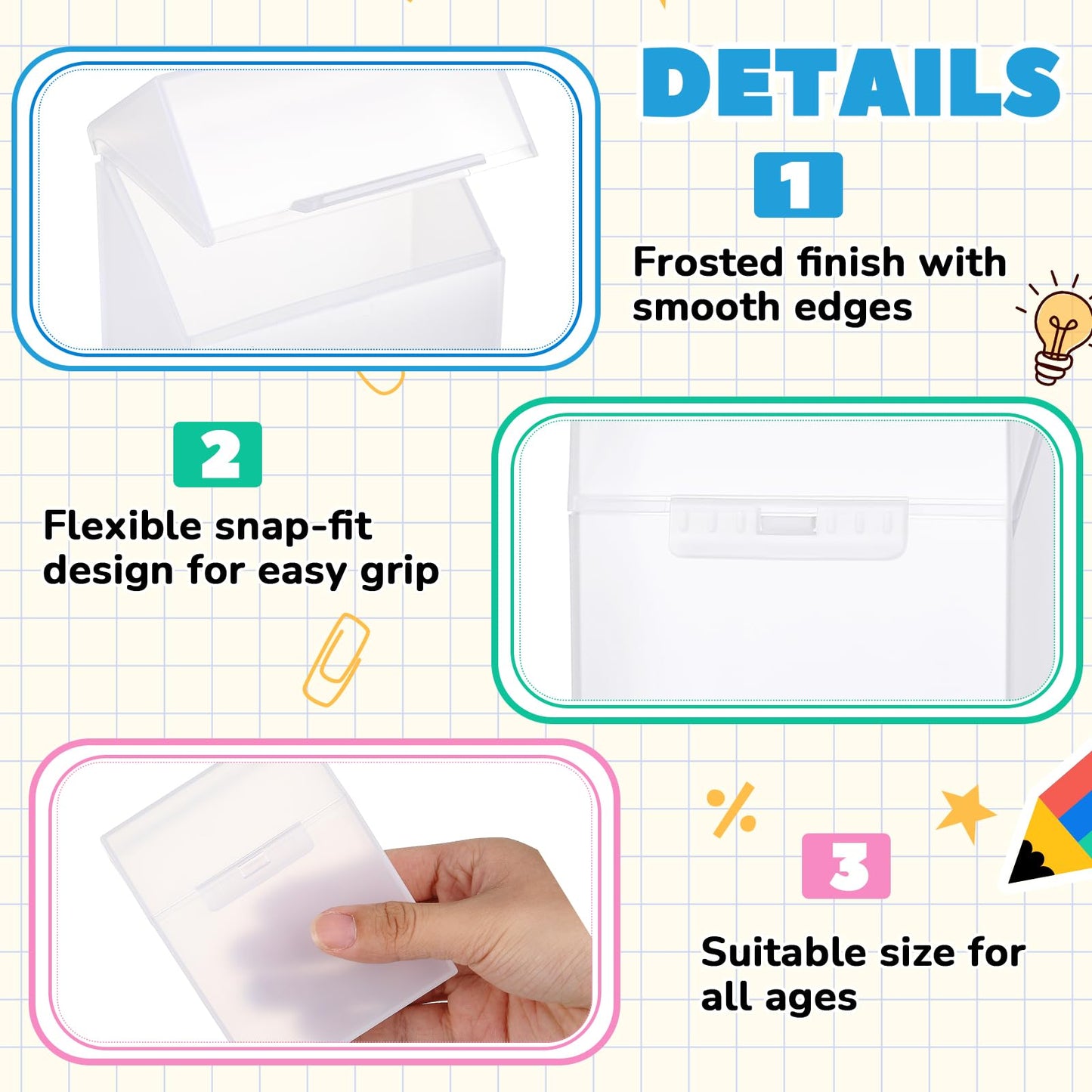 Clabby 4 Pcs Plastic Clear Crayon Box Bulk Holds 24 Crayon With Hinged Lid and Snap Closure for Pens School Office Supply Organization (Clear)
