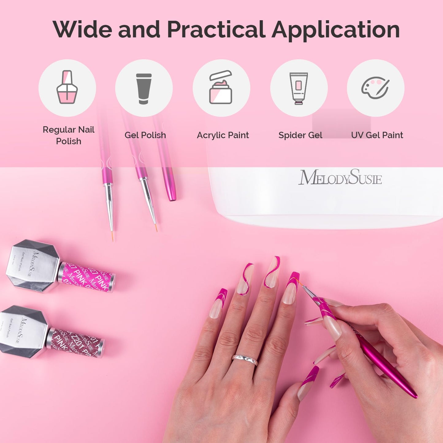 MelodySusie Nail Art Liner Brushes 5Pcs Professional Gel Polish Painting Art Design Pen Set for Thin Long Lines, Tiny Details, Fine Drawing, Delicate Coloring,Sizes 5/7/9/11/20mm