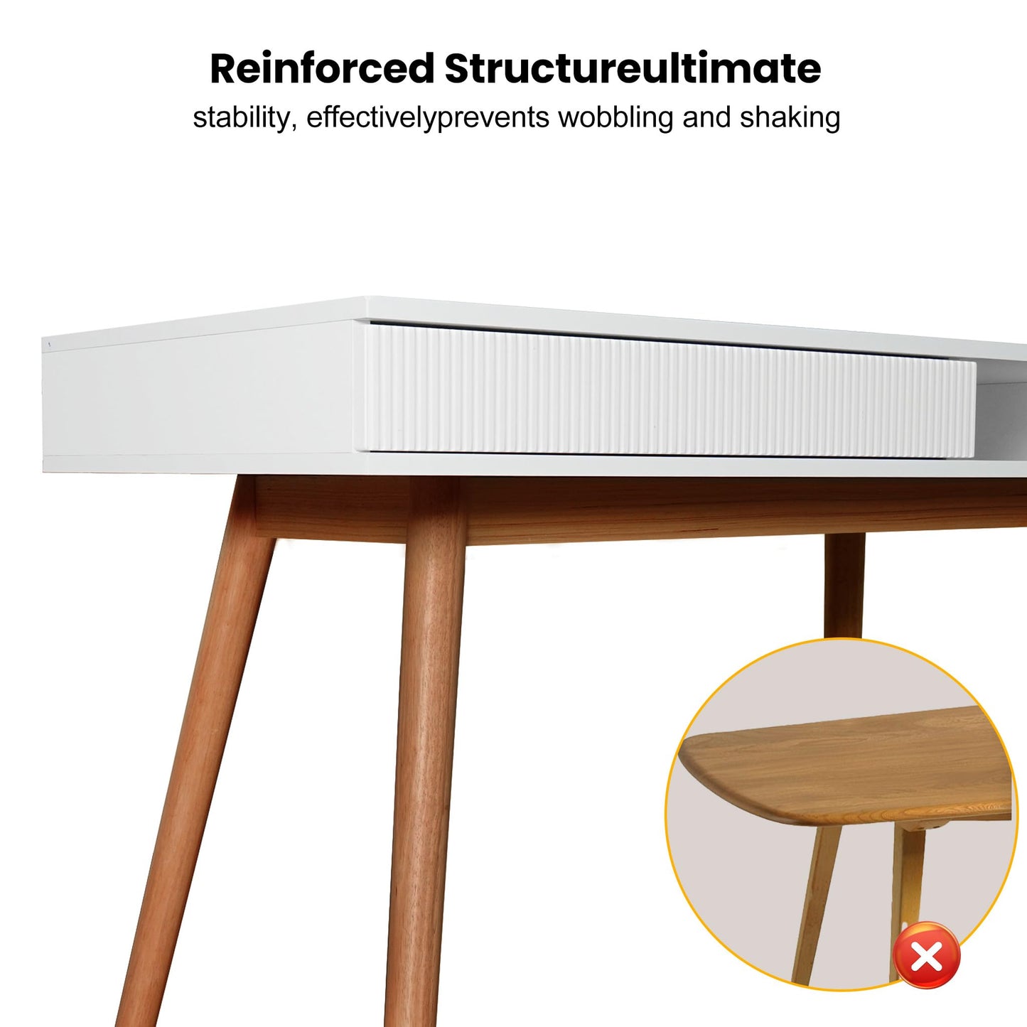 Artswish White Writing Desk with Drawers Mid Century Modern Desk, Wood Office Computer Desks for Small Space, White Desks with Walnut Legs