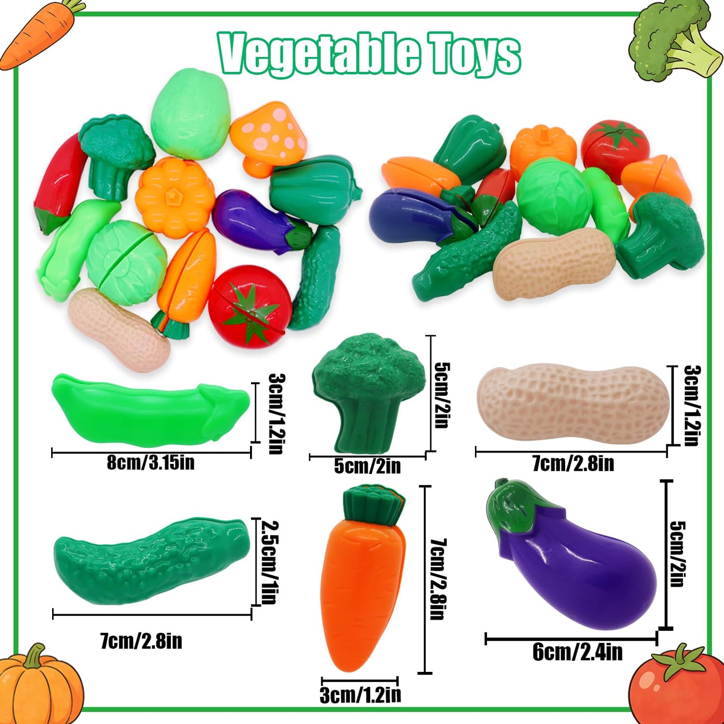 HOXBUR Pretend Play Kitchen Accessories for Kids, 77Pcs Cutting Fruits Vegetables Hamburger Toy Kitchen Accessories with Baskets for Toddlers 3 Years Old