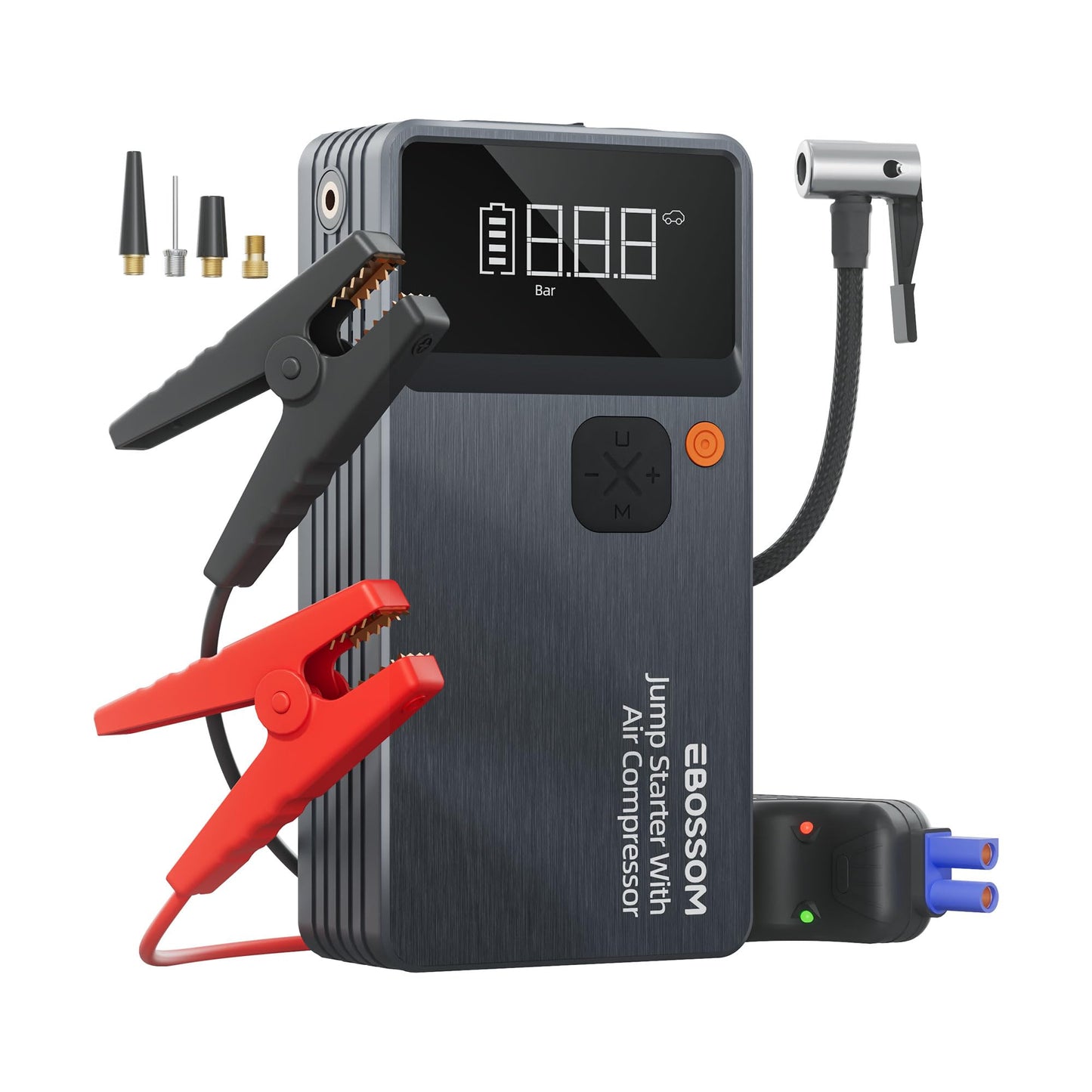 Car Battery Jump Starter with Air Compressor,44.4Wh Battery Jump Box with Tire Inflator,Jump Booster with Smart Jumper Cables,LED Light Emergency Car Kits for Vehicles,Arrancador Ae Batería