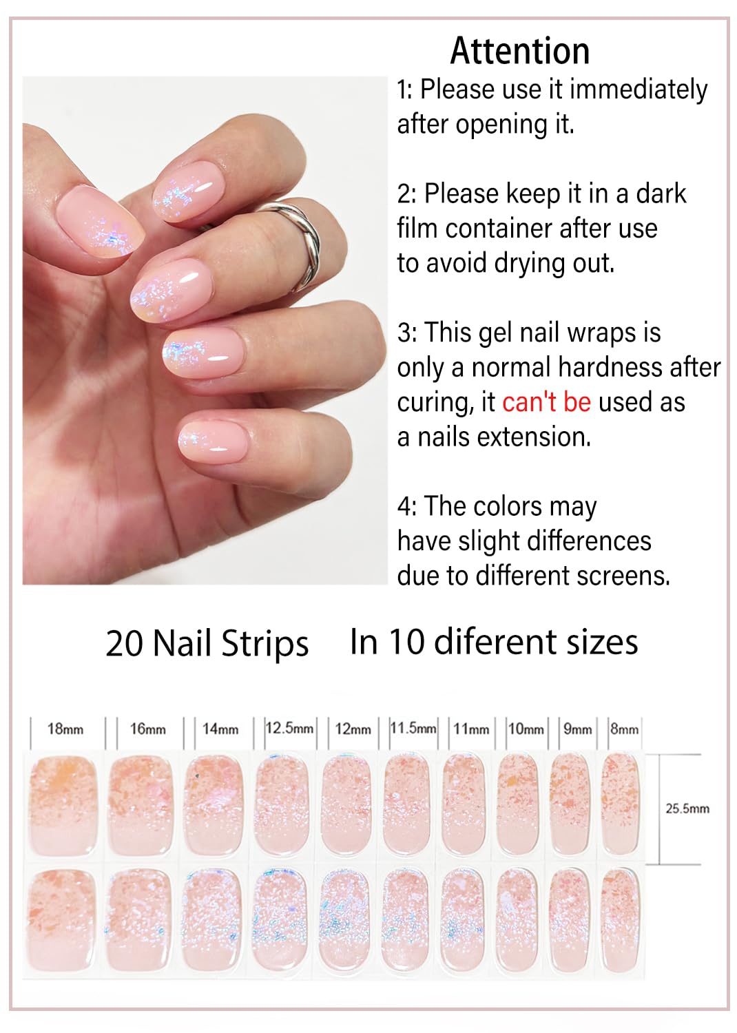 Semi Cured Gel Nail Strips, French Foil 20pcs Adhesive UV Sticker, Wraps for Home Manicure DIY