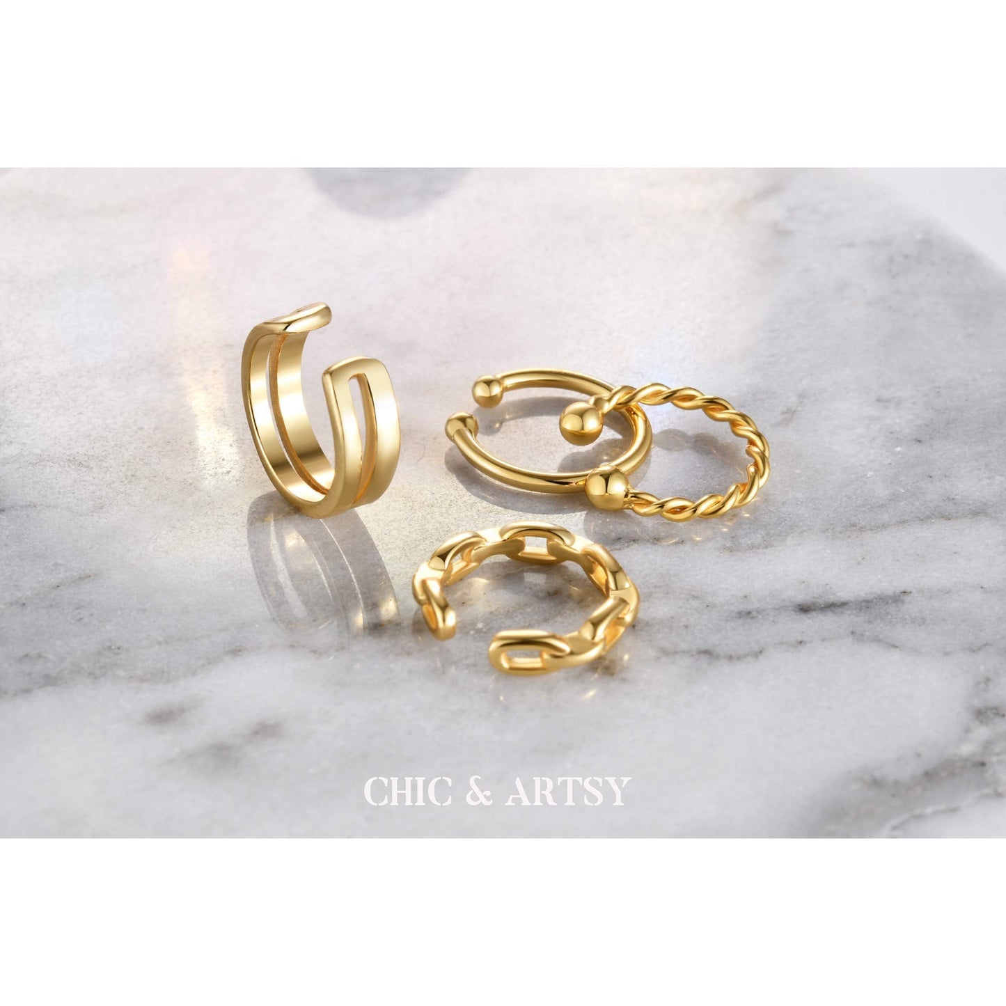 Ear Cuff 18K Gold Plated Sterling Silver Fake Ear Cuffs for Women Non-Piercing Cartilage Earrings