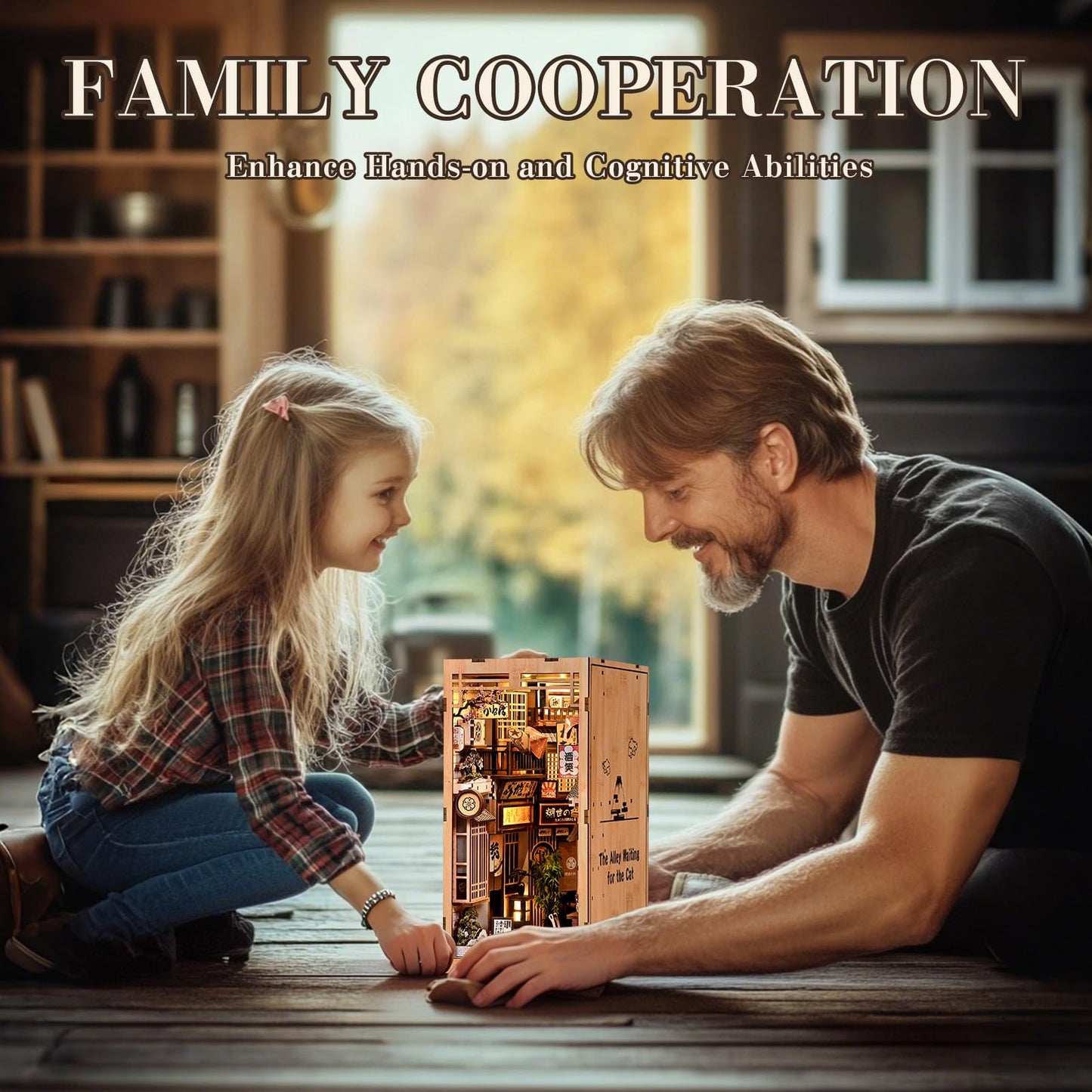 Book Nook Kit, DIY Miniature House Kit for Adults and Teens, 3D Puzzle Tiny Dollhouse House Bookshelf Decor, Adult Crafts Booknook Gifts for Book Lovers (Cat Waiting Alley)