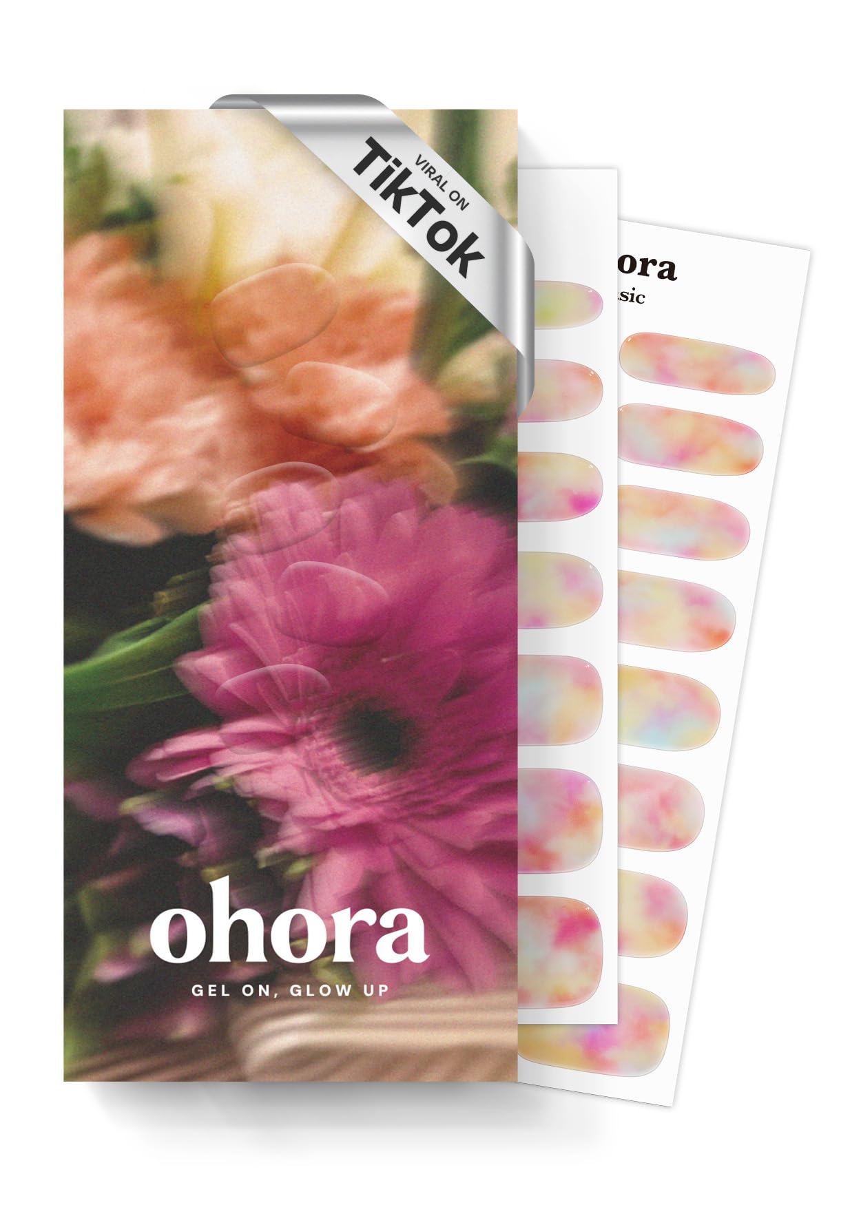 ohora Semi Cured Gel Nail Strips (N Floral Fantasy) - Rainbow, Ombre, Works with Any UV/LED Lamps, Salon-Quality, Long Lasting, Easy to Apply & Remove - Includes 2 Prep Pads, Nail File & Wooden Stick