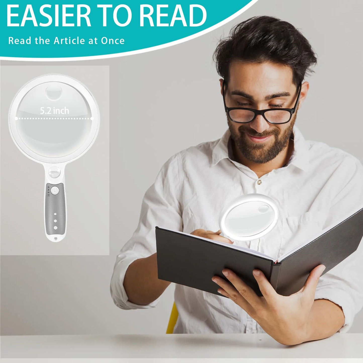 Large Magnifying Glass with 37 LED Light and Case, 10X 20X 45X Handheld Illuminated Lighted Magnifier with 3 Light Modes Rechargeable Magnifying Glass for Seniors Reading, Inspection (White & Grey)