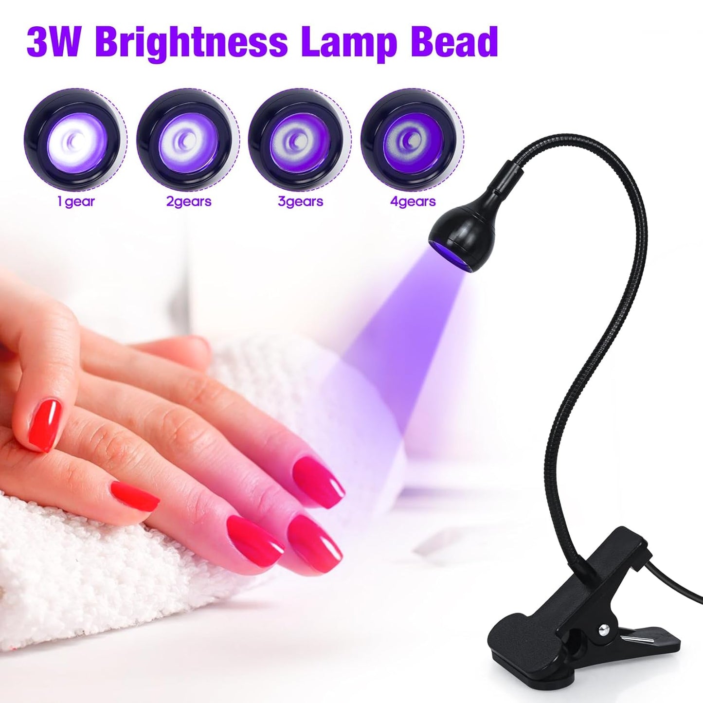 AORAEM Nail Lamp LED Nail Manicure Dryer Curing Light with Black Gooseneck and Clamp for Gel Nails
