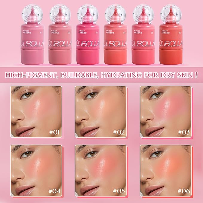 Liquid Blush, High Pigment, Buildable, Lightweight, for Radiant & Flushed & Dewy Cheeks, Long-lasting, Hydrating Cream Blush, For Dry Skin, 0.31 fl.oz