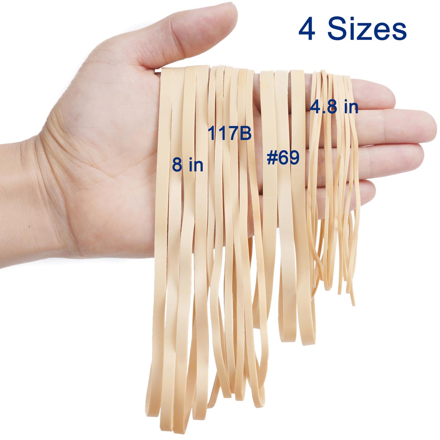 Rubber Bands Assorted Sizes 0.5lbs 4 sizes large rubber bands heavy duty Elastic Bands Tactical rubber band for Office supplies size#69,size#117B,size#8in,size(4-4/5" x 1/16")